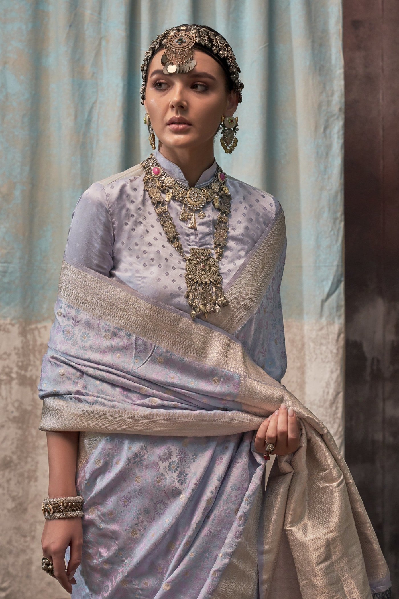 Buy MySilkLove Fedora Grey Banarasi Handloom Saree Online