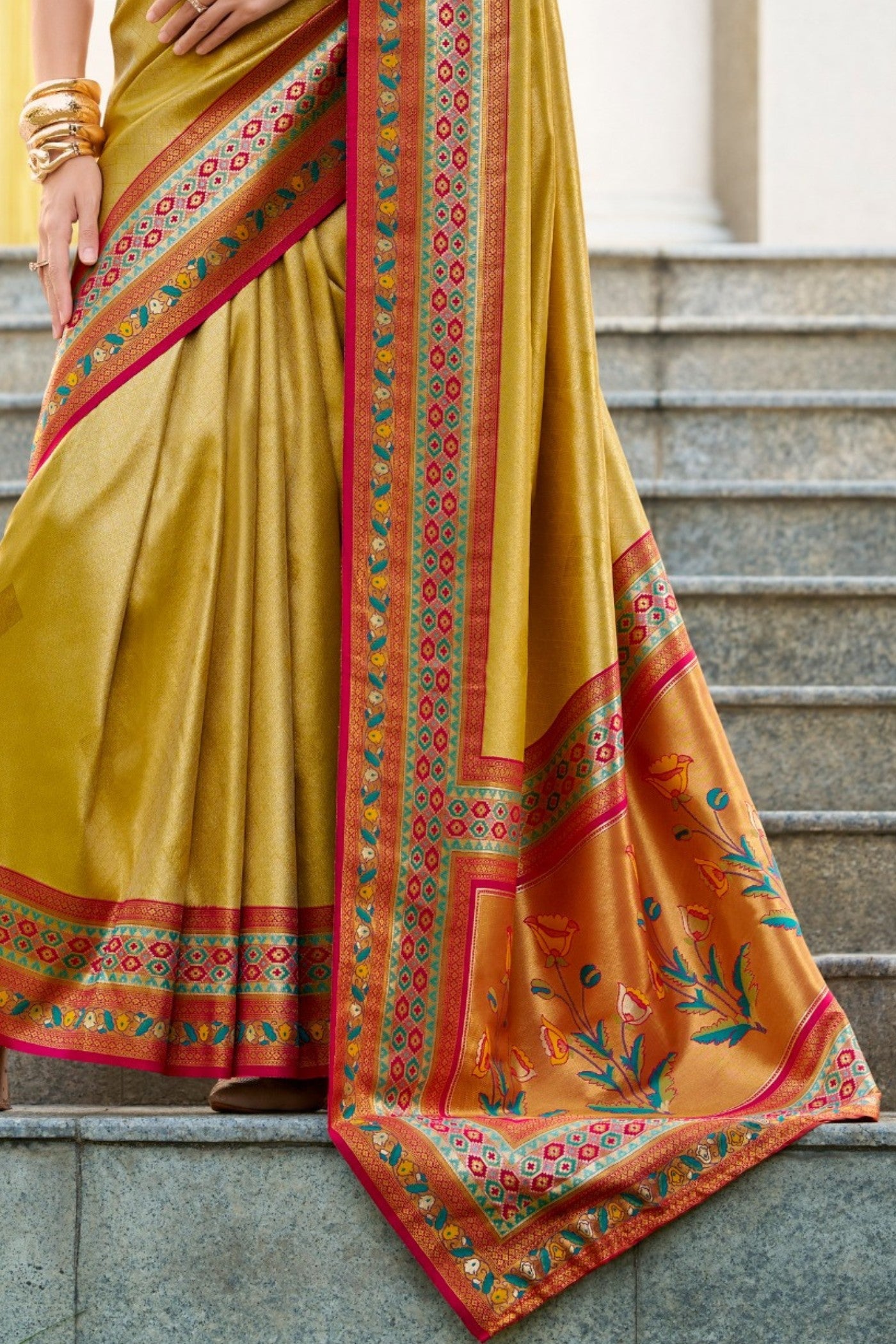 Buy MySilkLove Munsell Yellow Tissue Handloom Saree Online