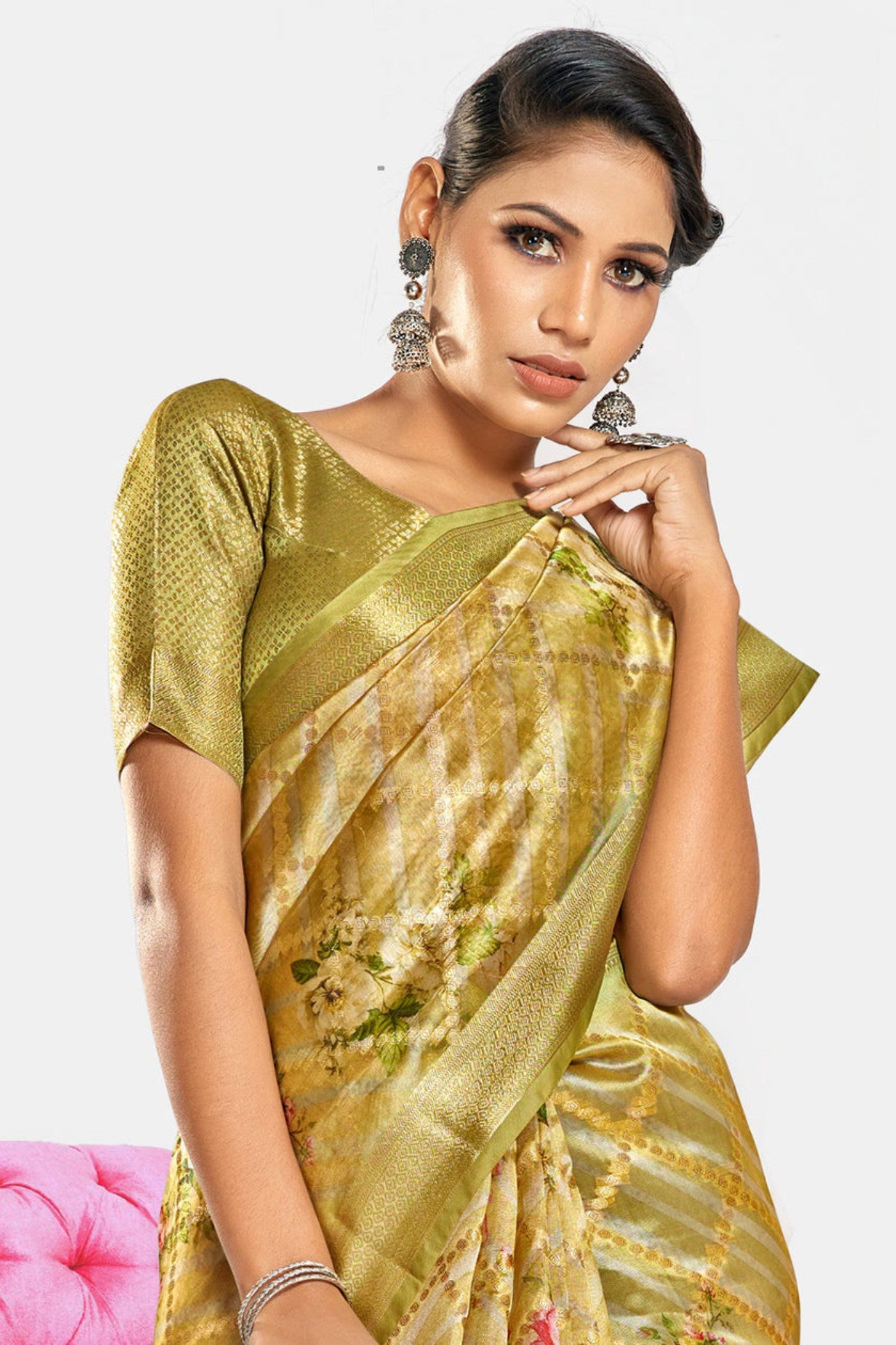 MySilkLove Tulip Yellow Digital Printed Banarasi Saree