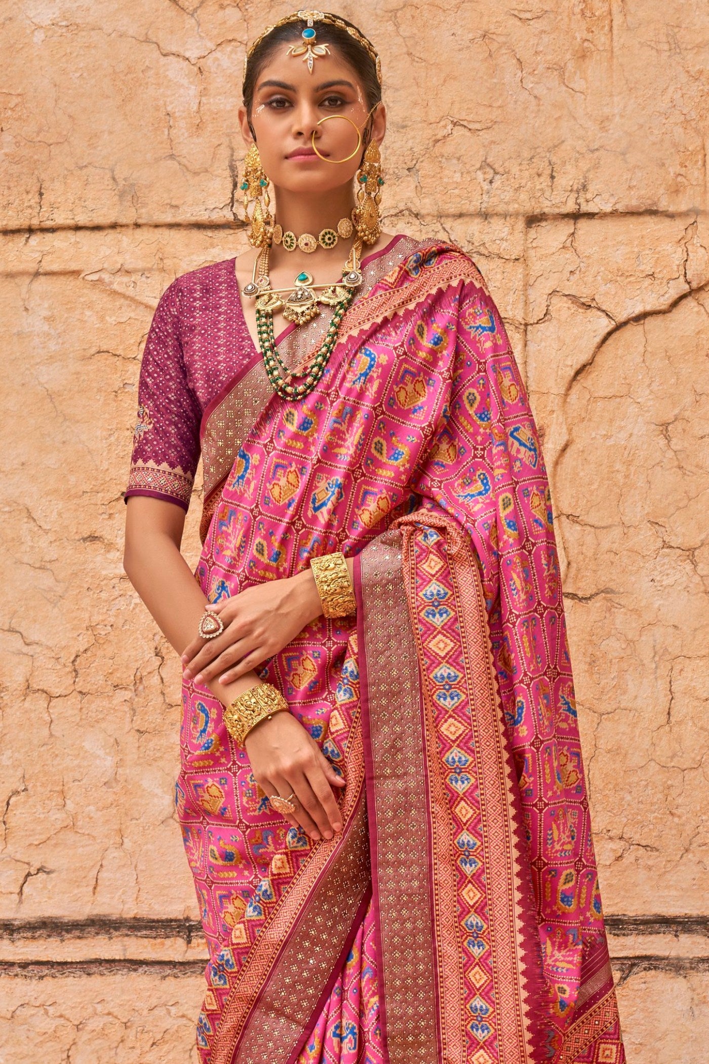 Buy MySilkLove Lotus Pink Printed Patola Saree Online