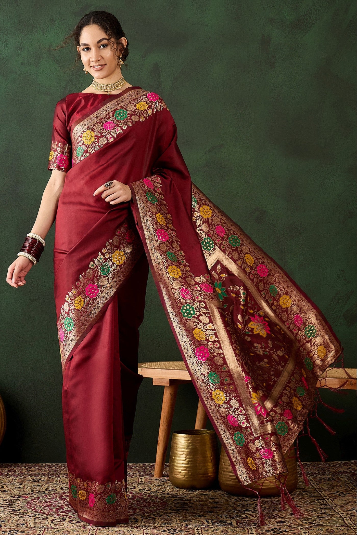 Buy MySilkLove Dark Coco Brown Banarasi Designer Saree Online