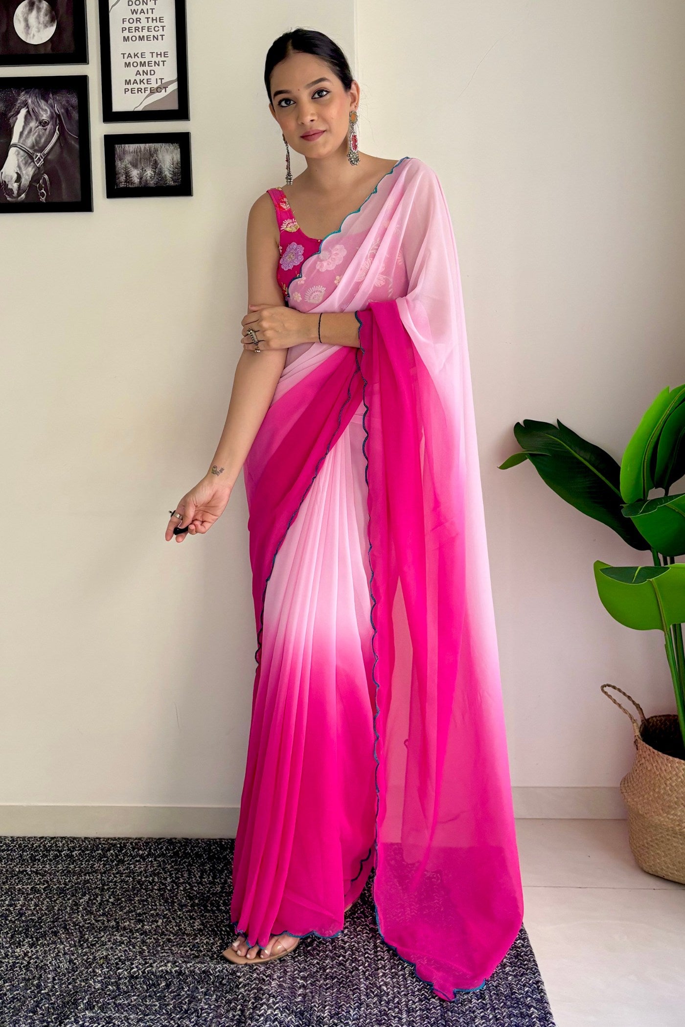 Buy MySilkLove Lipstick Pink Georgette Saree Online