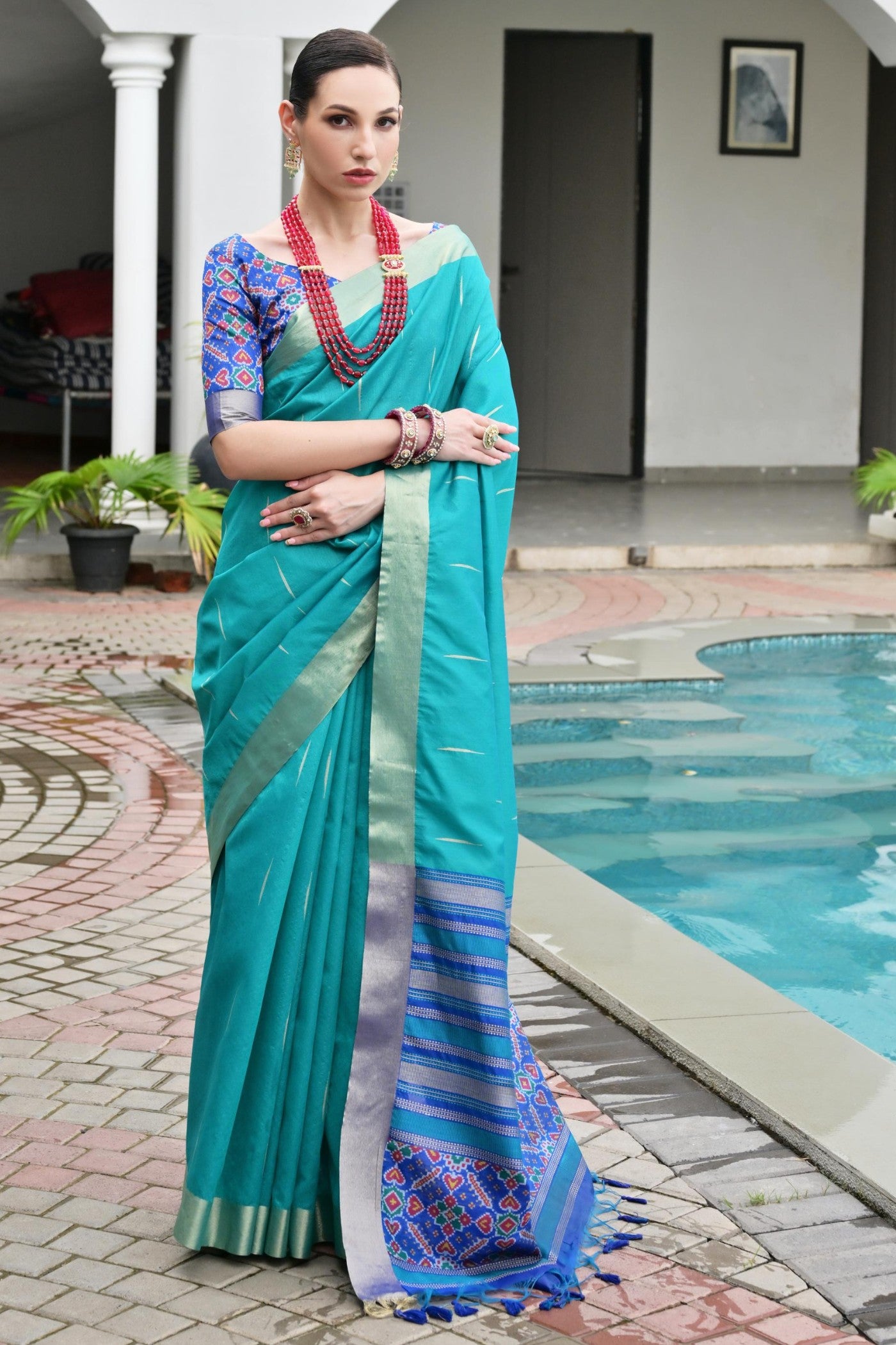 Buy MySilkLove Baby Blue Meenakari Woven Patola Saree Online
