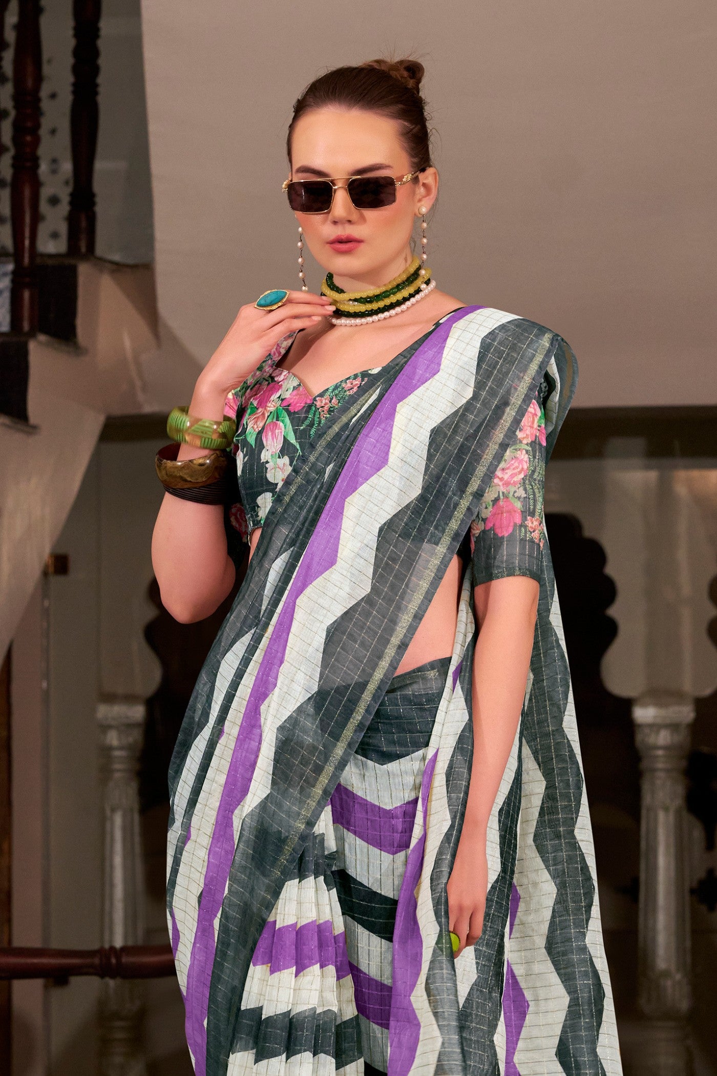 Buy MySilkLove Byzantium Purple Woven Linen Saree Online