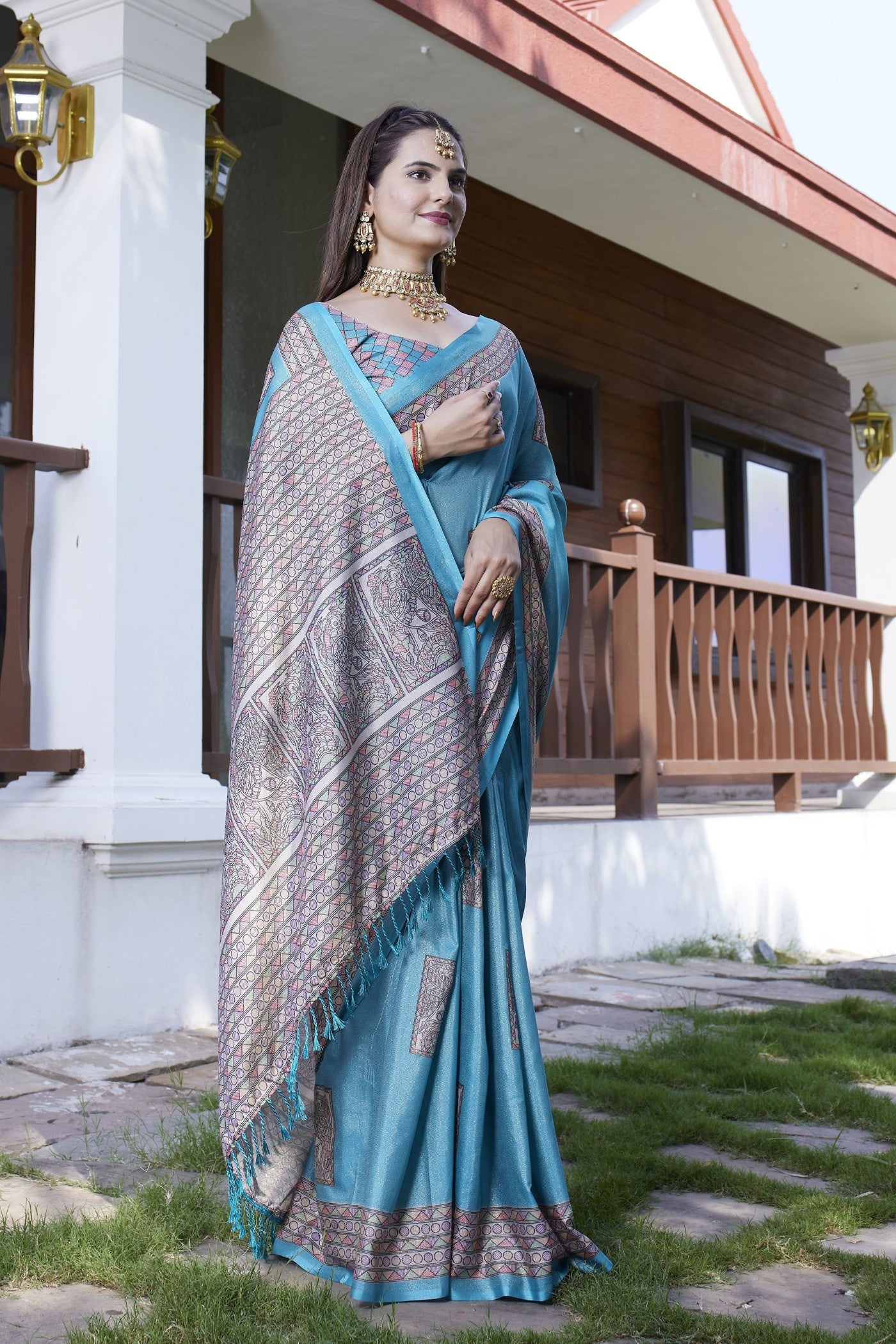Buy MySilkLove Butterfly Blue Banarasi Digital Printed Saree Online