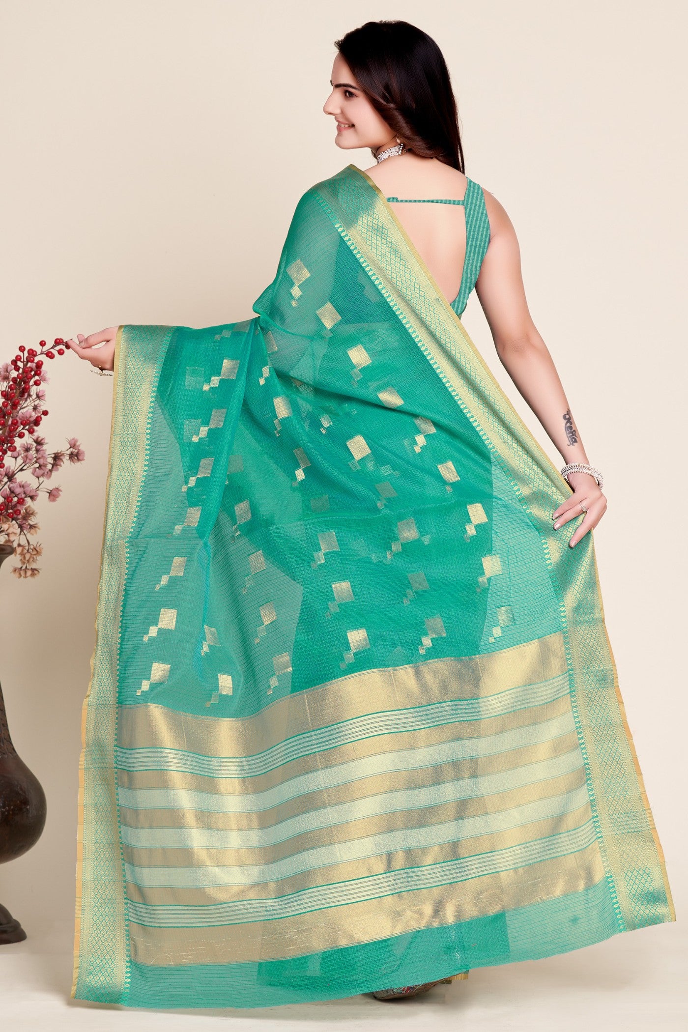 Buy MySilkLove Spring Green Woven Manipuri Silk Saree Online