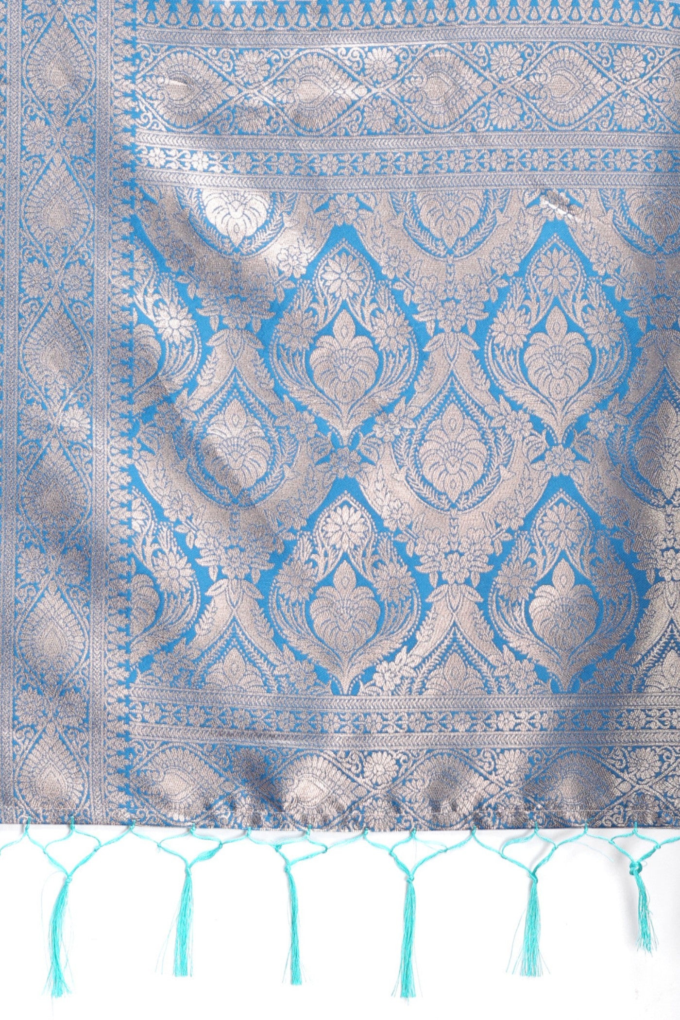 Buy MySilkLove Steel Blue and White Linen Cotton Saree Online