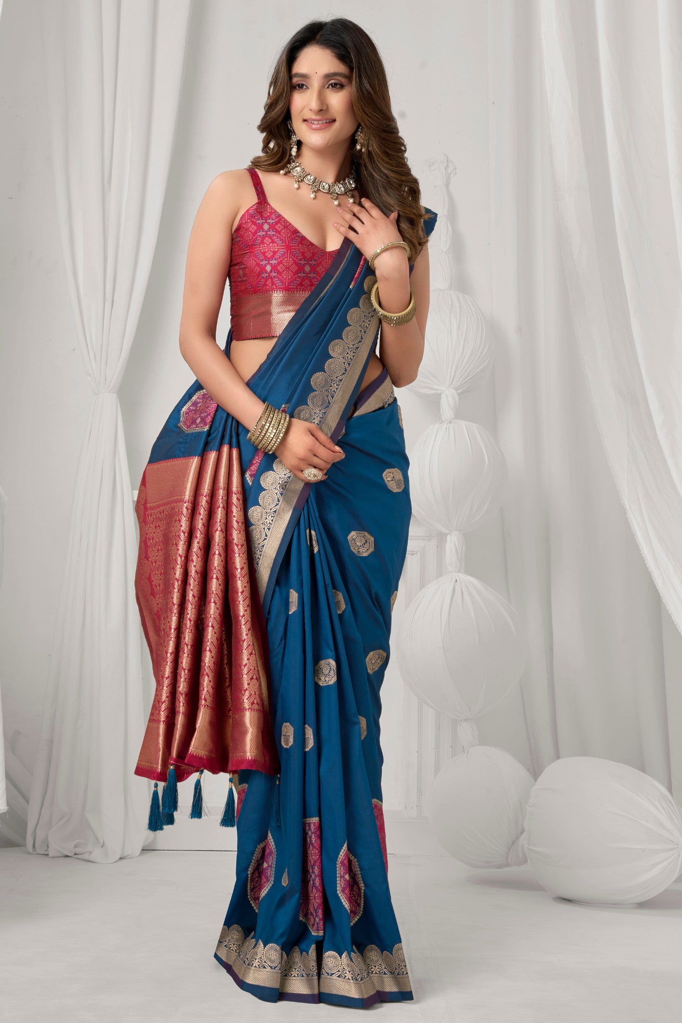 Buy MySilkLove Carolina Blue Woven Banarasi Soft Silk Saree Online