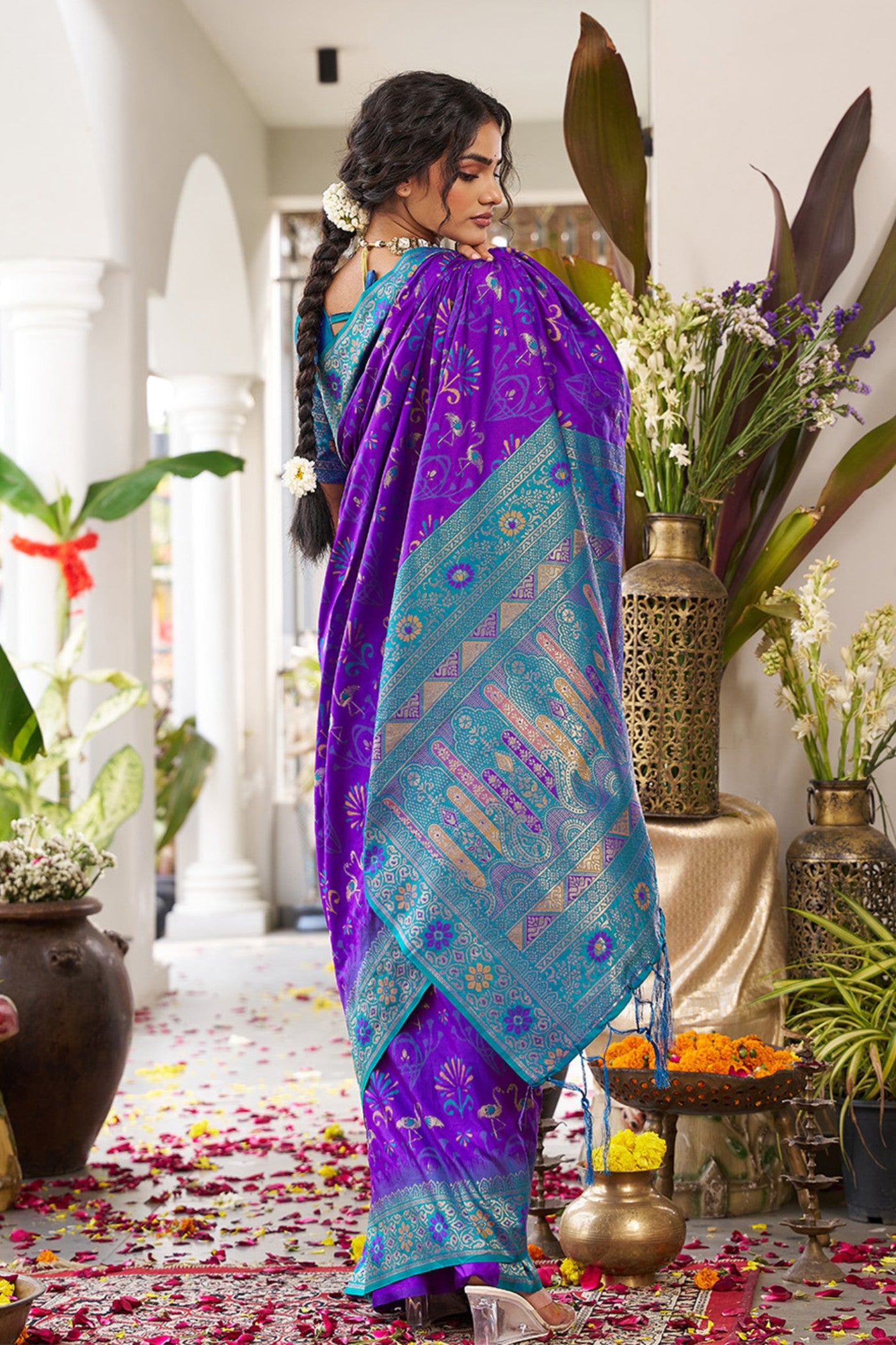 Buy MySilkLove Heliotrope Purple Banarasi Woven Soft Silk Saree Online