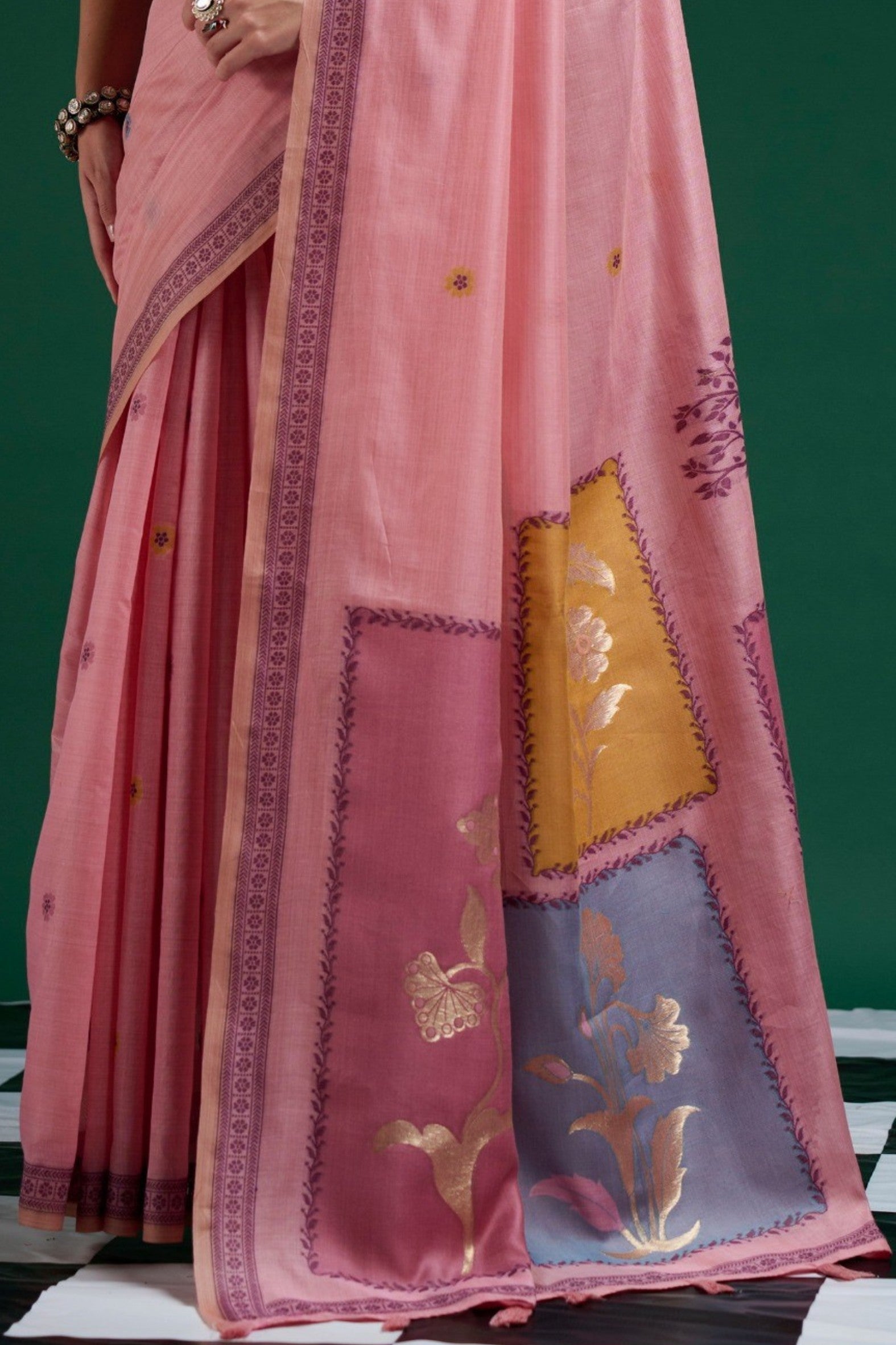 Buy MySilkLove Fervent Pink Jamdani Woven Muga Cotton Saree Online