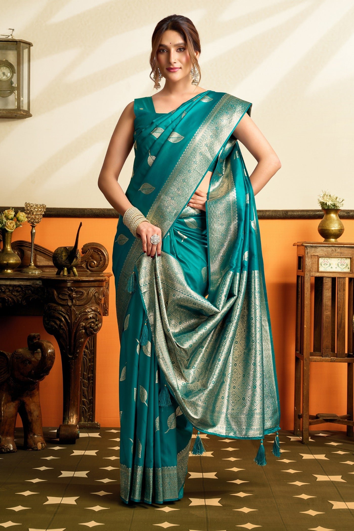 Buy MySilkLove Celtic Blue Woven Banarasi Saree Online