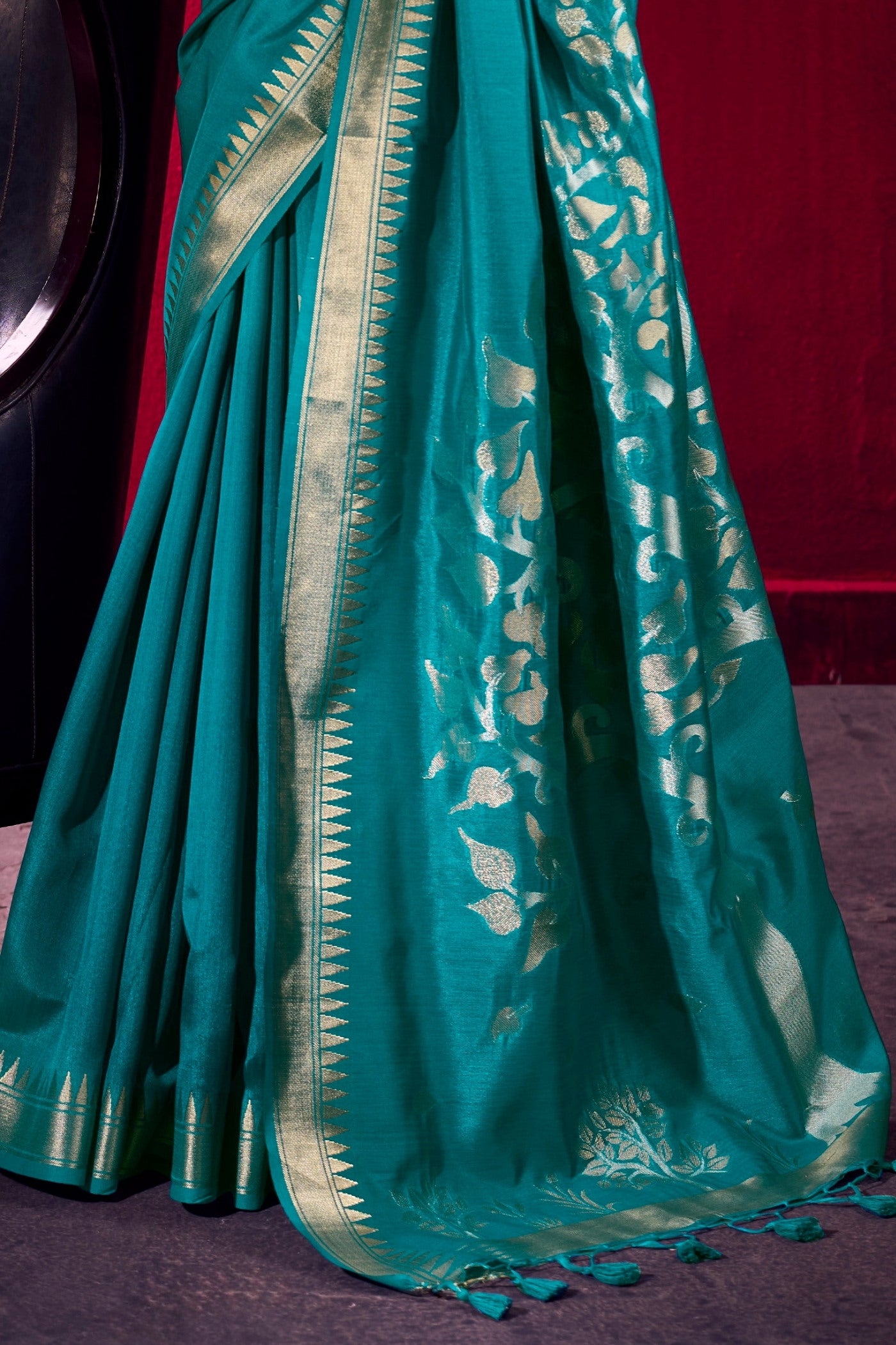 Buy MySilkLove Glaucous Blue Handloom Satin Linen Silk Saree Online