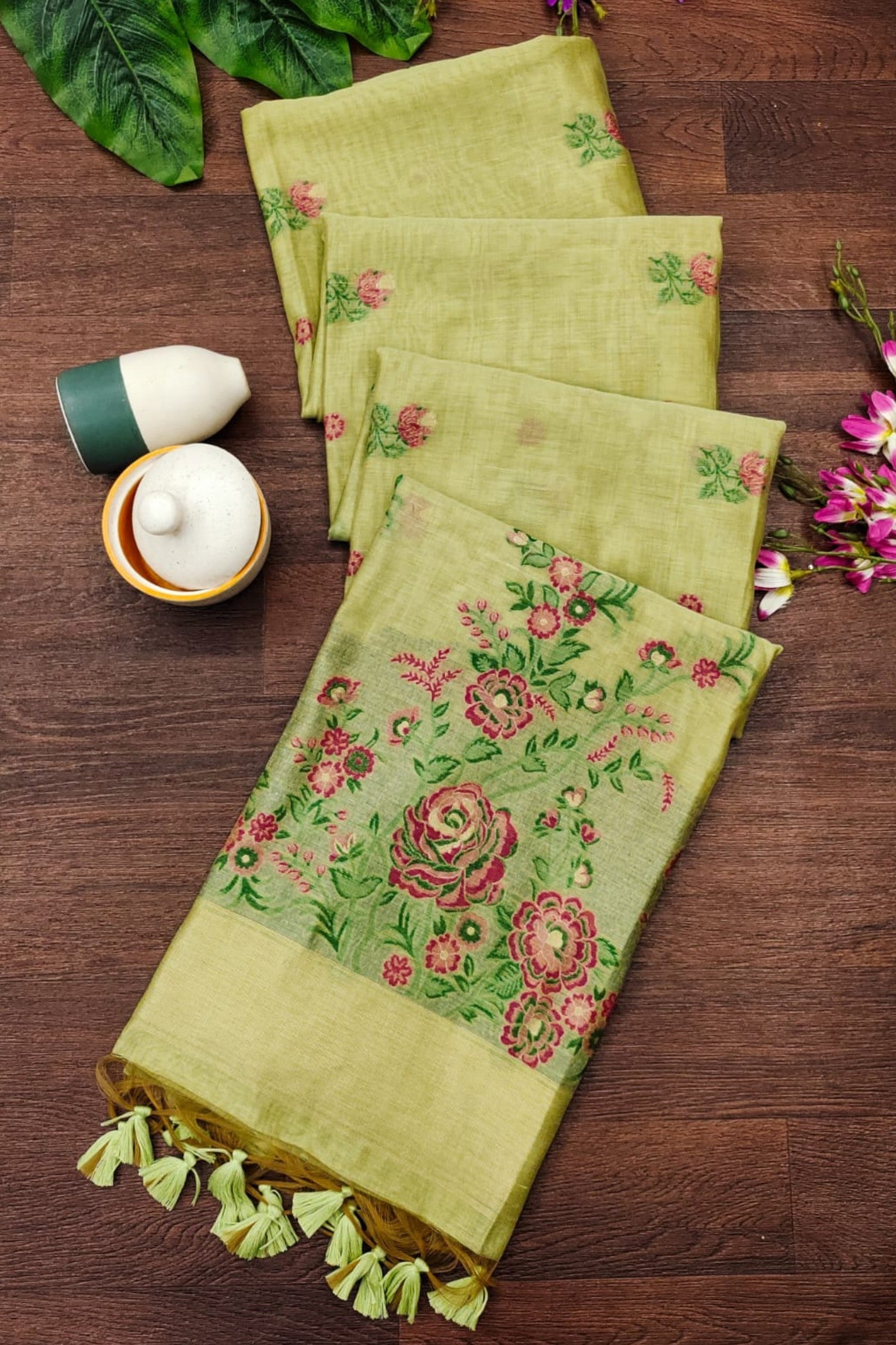 Buy MySilkLove Primrose Green Muga Cotton Saree Online