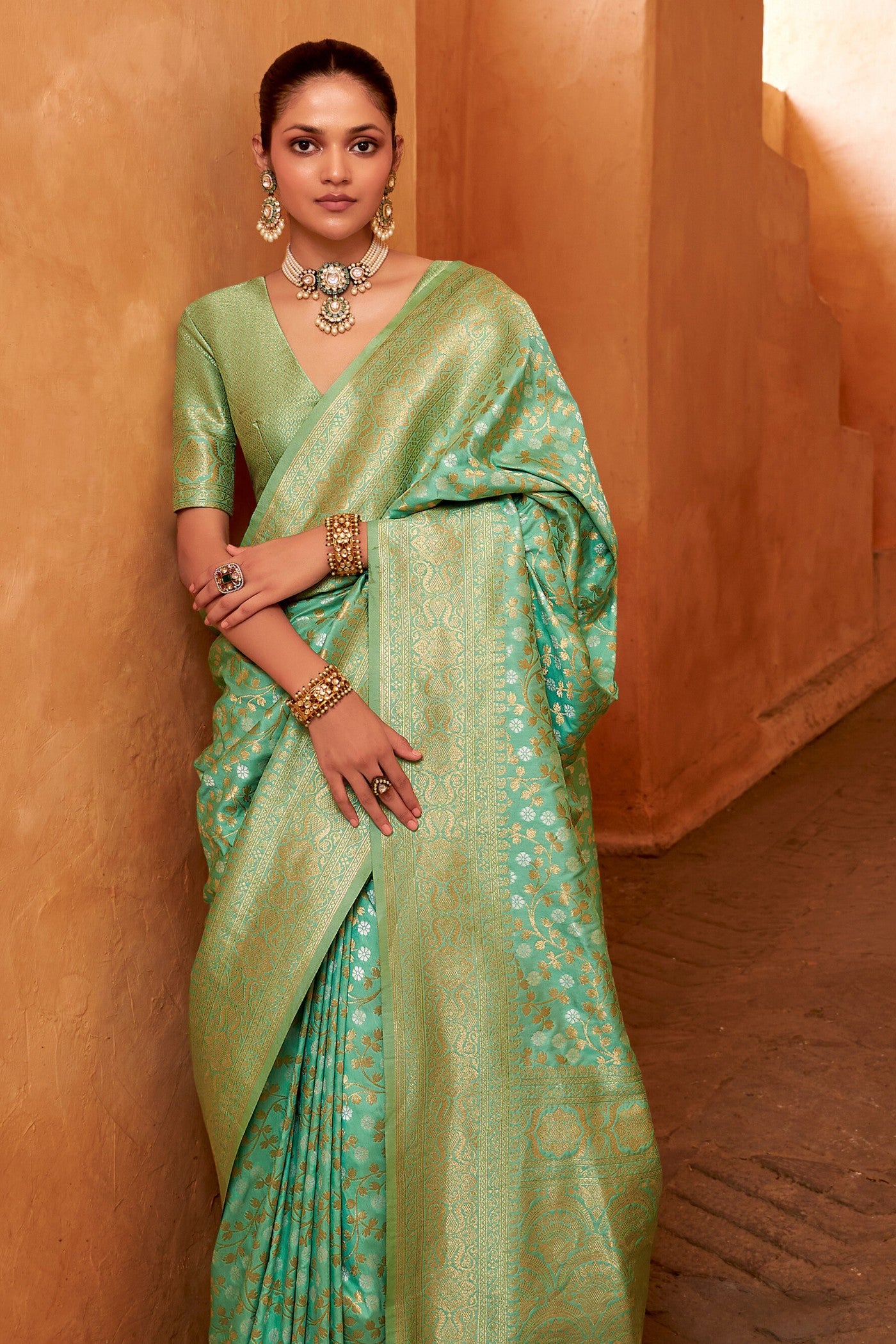 Buy MySilkLove Swamp Green Woven Banarasi Saree Online