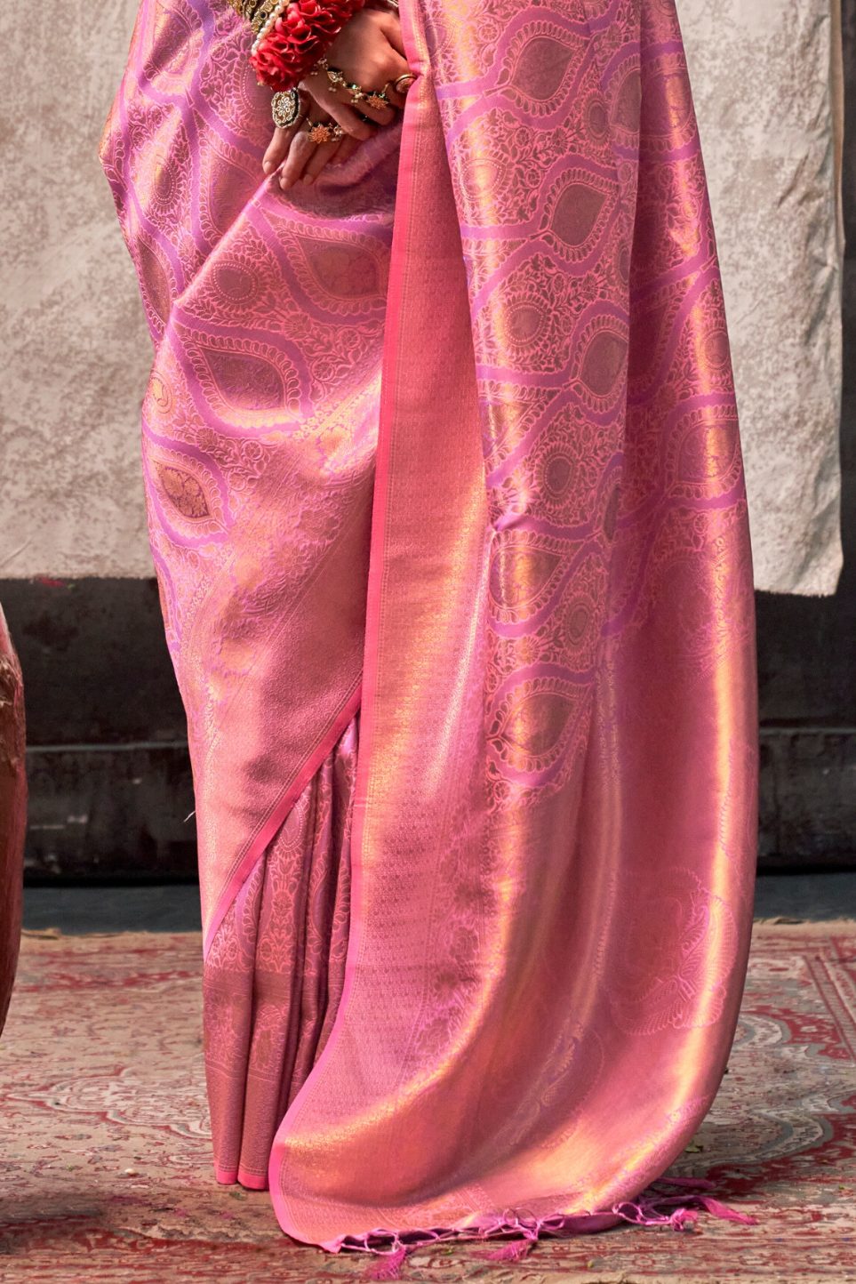 Buy MySilkLove Barbie Pink Two Tone Kanjivaram Handloom Saree Online