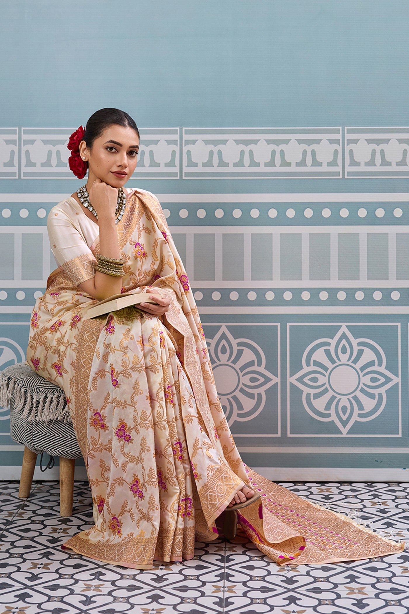 MySilkLove Rice Cream Woven Banarasi Saree