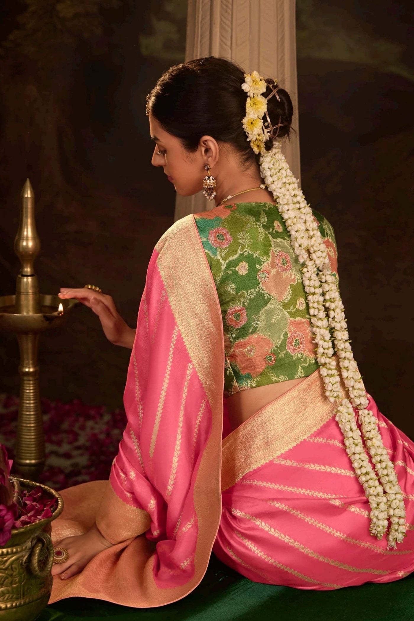 Buy MySilkLove Tulip Pink Designer Banarasi Dola Silk Saree Online