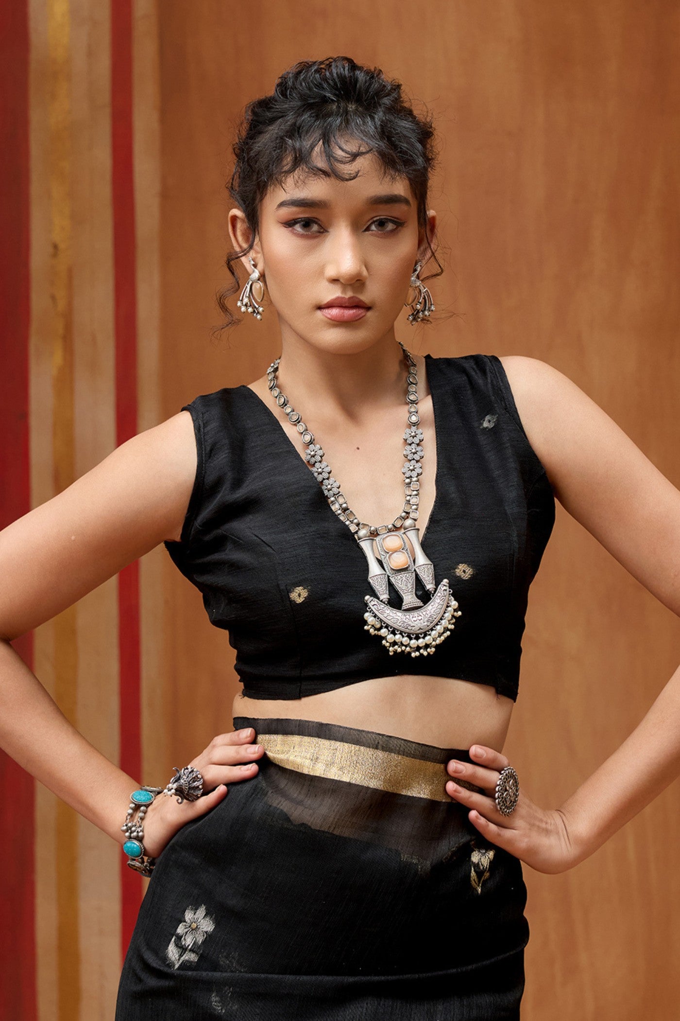 Buy MySilkLove Warlock Black Handloom Munga Cotton Saree Online