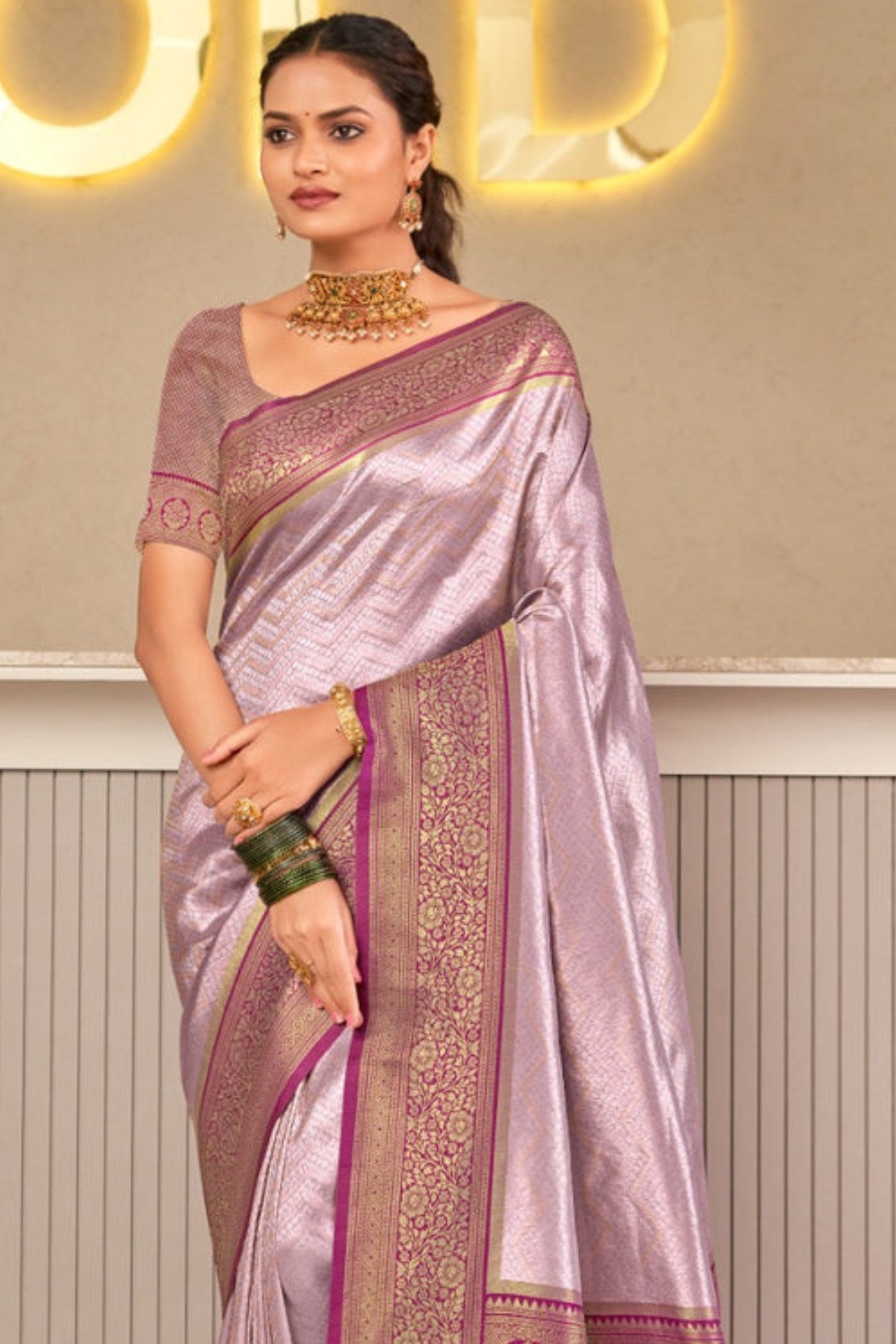 Buy MySilkLove Bush Purple Zari Woven Kanjivaram Saree Online