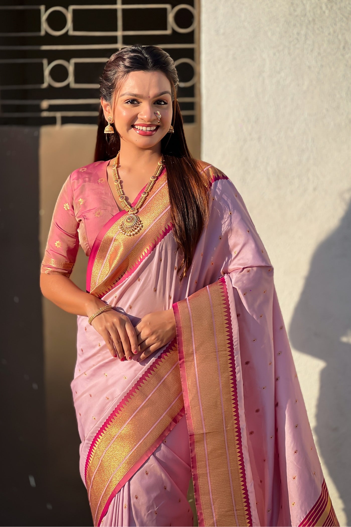 Buy MySilkLove Brilliant Rose Pink Zari Woven Paithani Saree Online