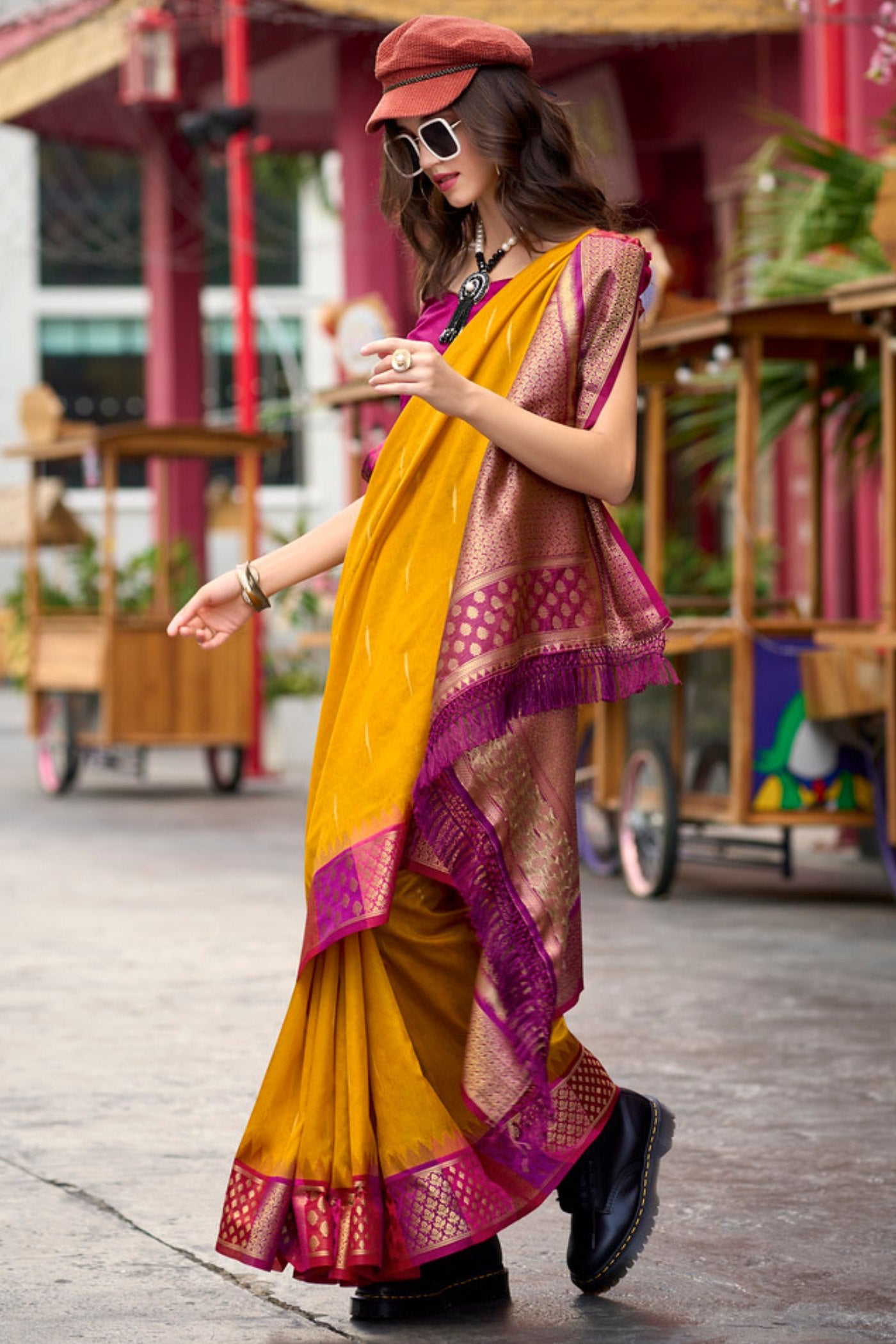 Buy MySilkLove Bright Sun Yellow Woven Banarasi Saree Online