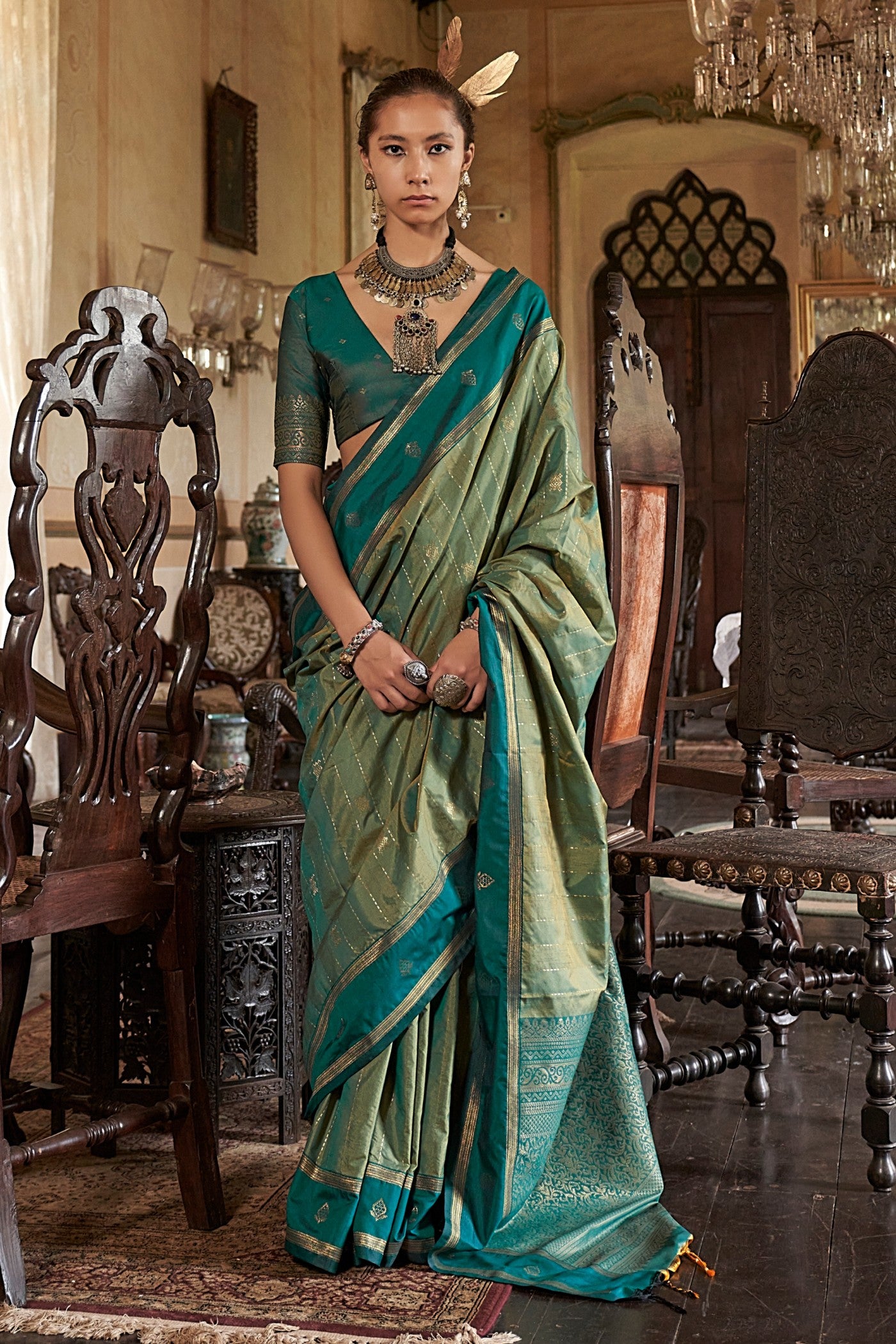 Buy MySilkLove Artichoke Green Tussar Handloom Silk Saree Online