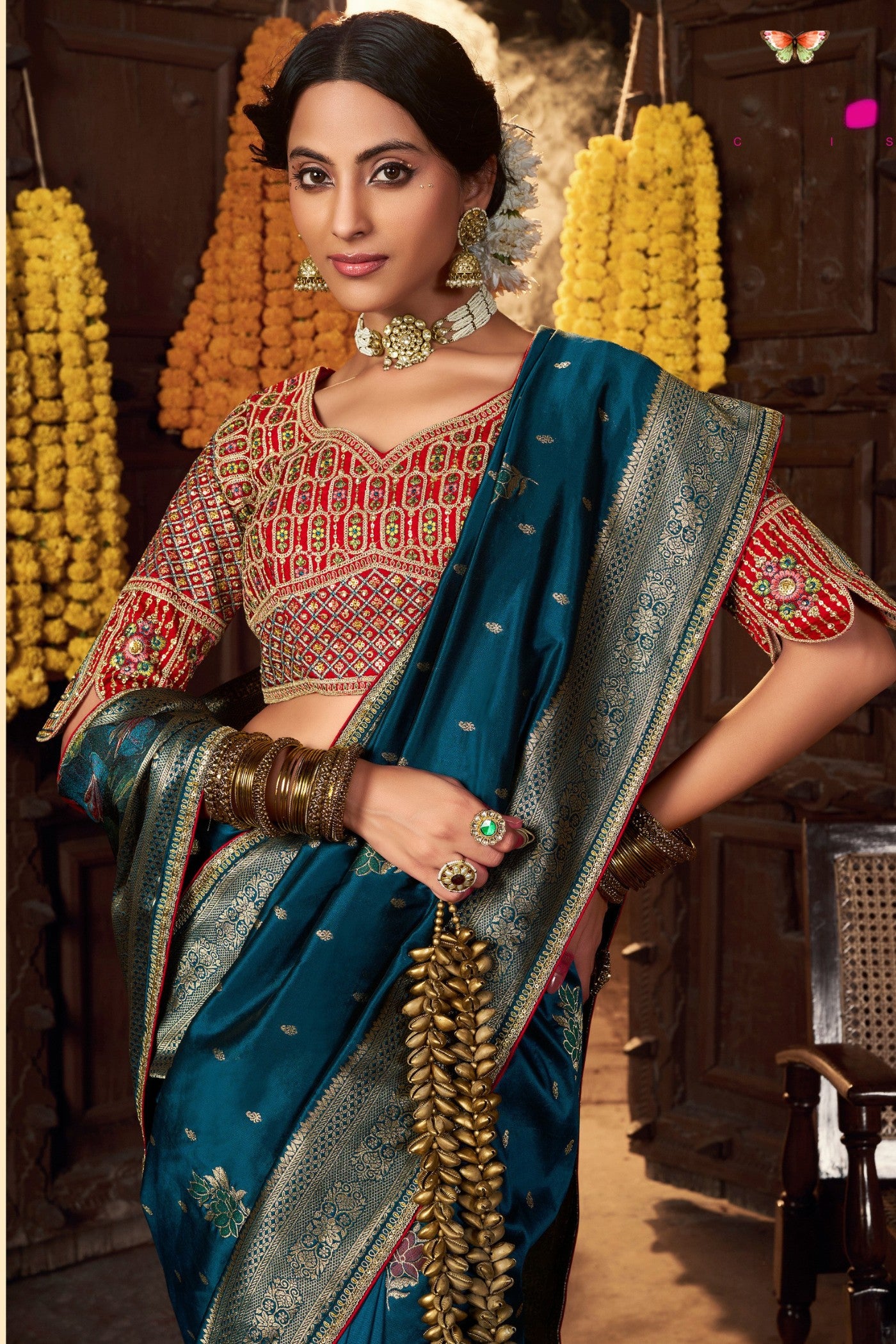 Buy MySilkLove Elephant Blue Designer Banarasi Saree Online