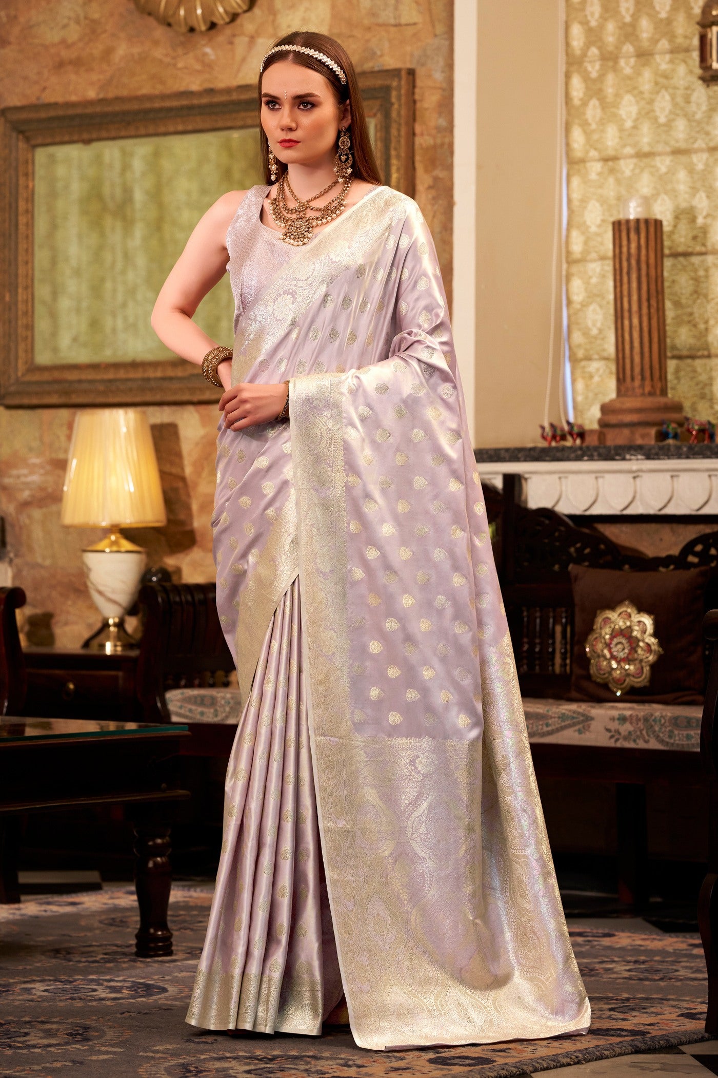 Buy MySilkLove Brighten Purple Woven Banarasi Satin Soft Silk Saree Online