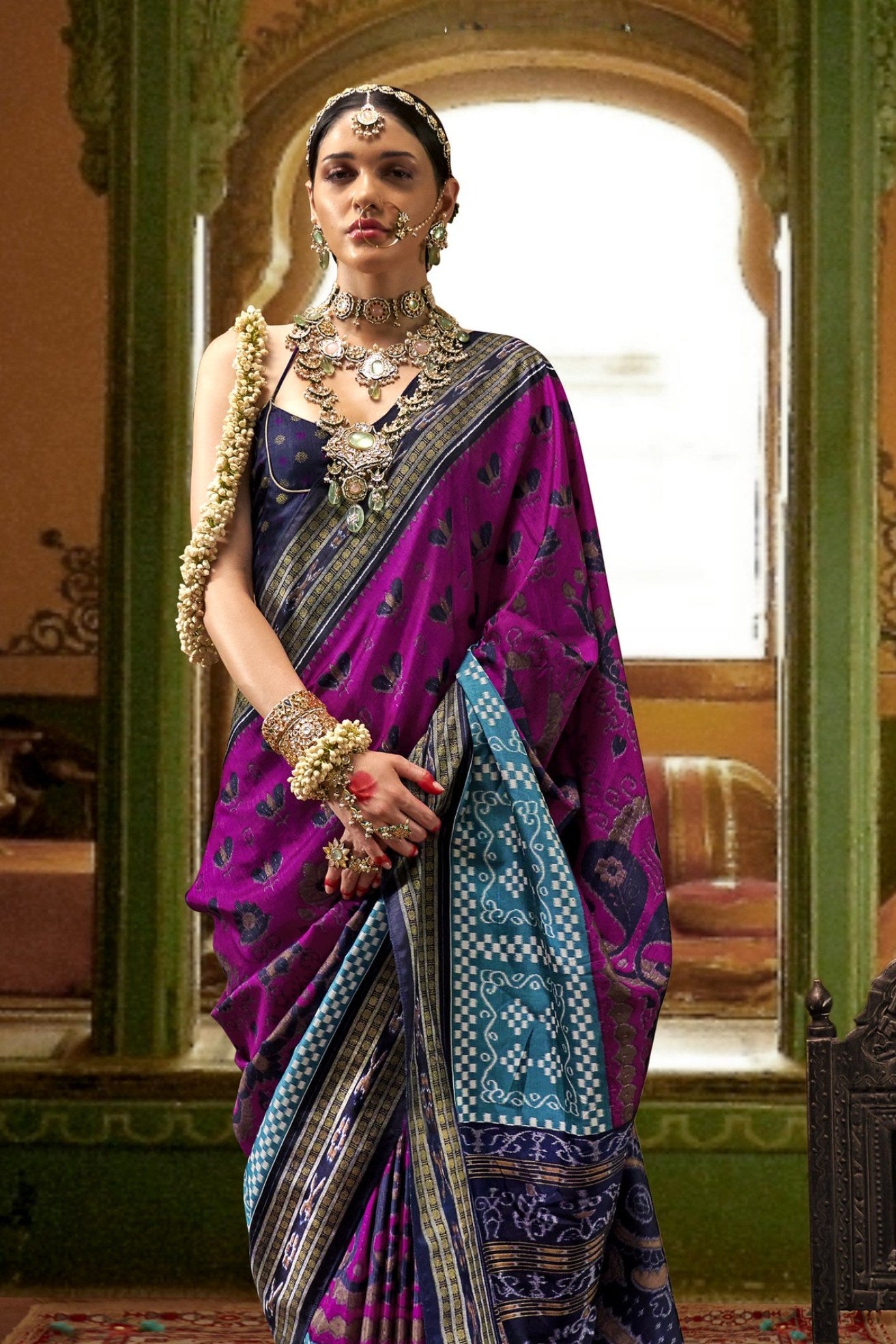 Buy MySilkLove Dark Jamun Purple Printed Patola Saree Online