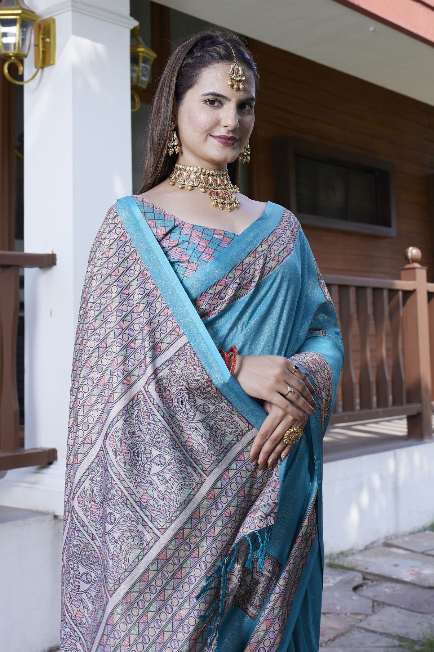 Buy MySilkLove Butterfly Blue Banarasi Digital Printed Saree Online