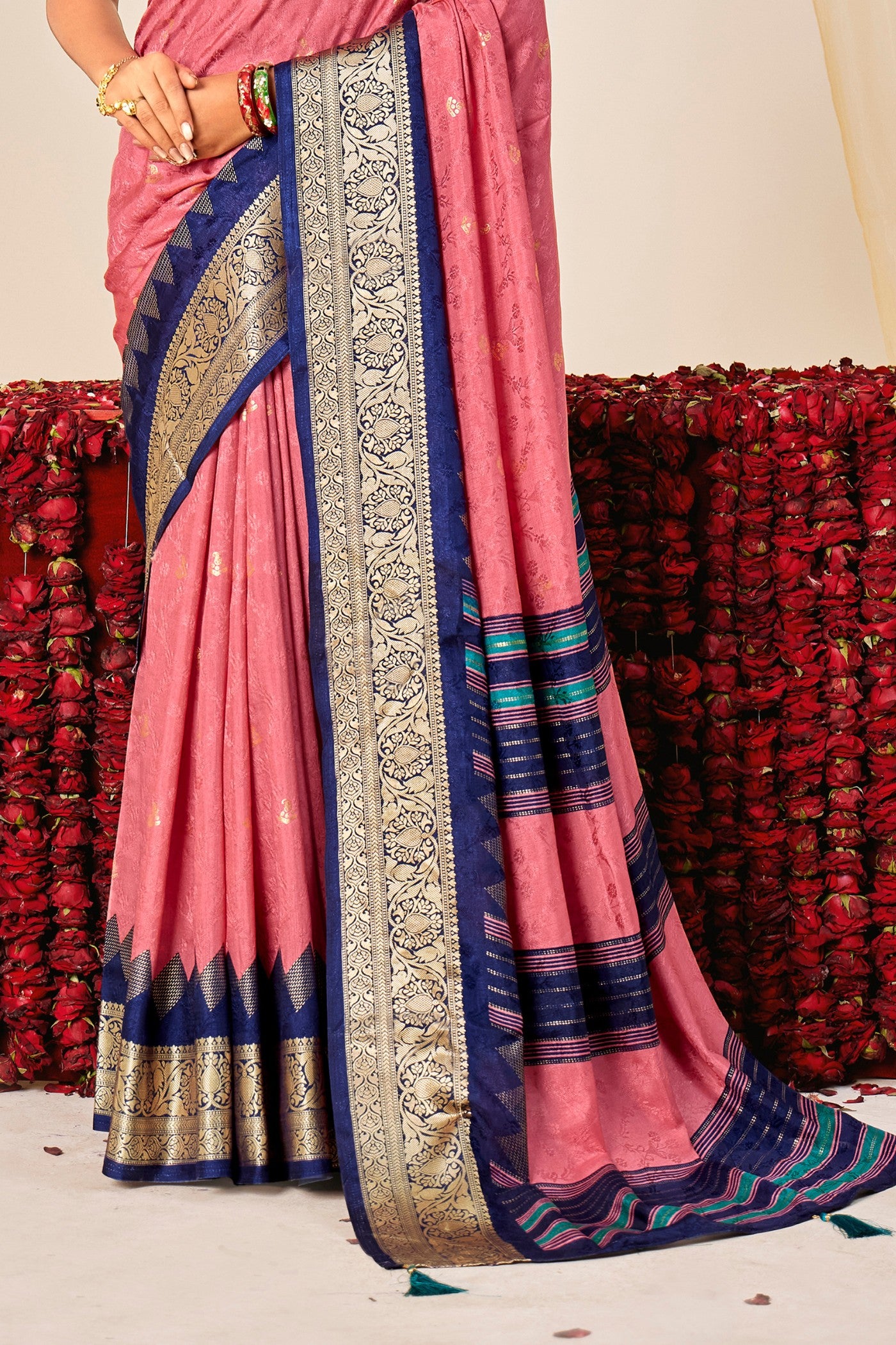 Buy MySilkLove Blossom Pink Tussar Printed Silk Saree Online
