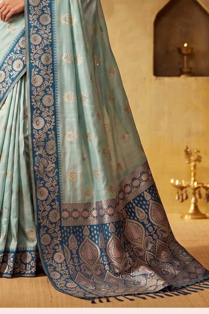 Buy MySilkLove Ice Blue Woven Banarasi Saree Online