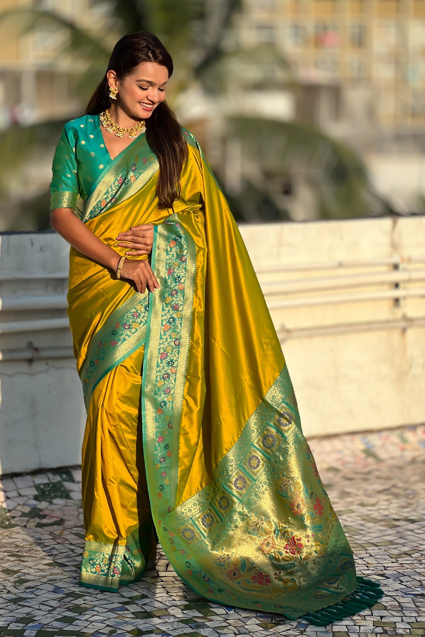 Buy MySilkLove Muddy Yellow Zari Woven Paithani Saree Online