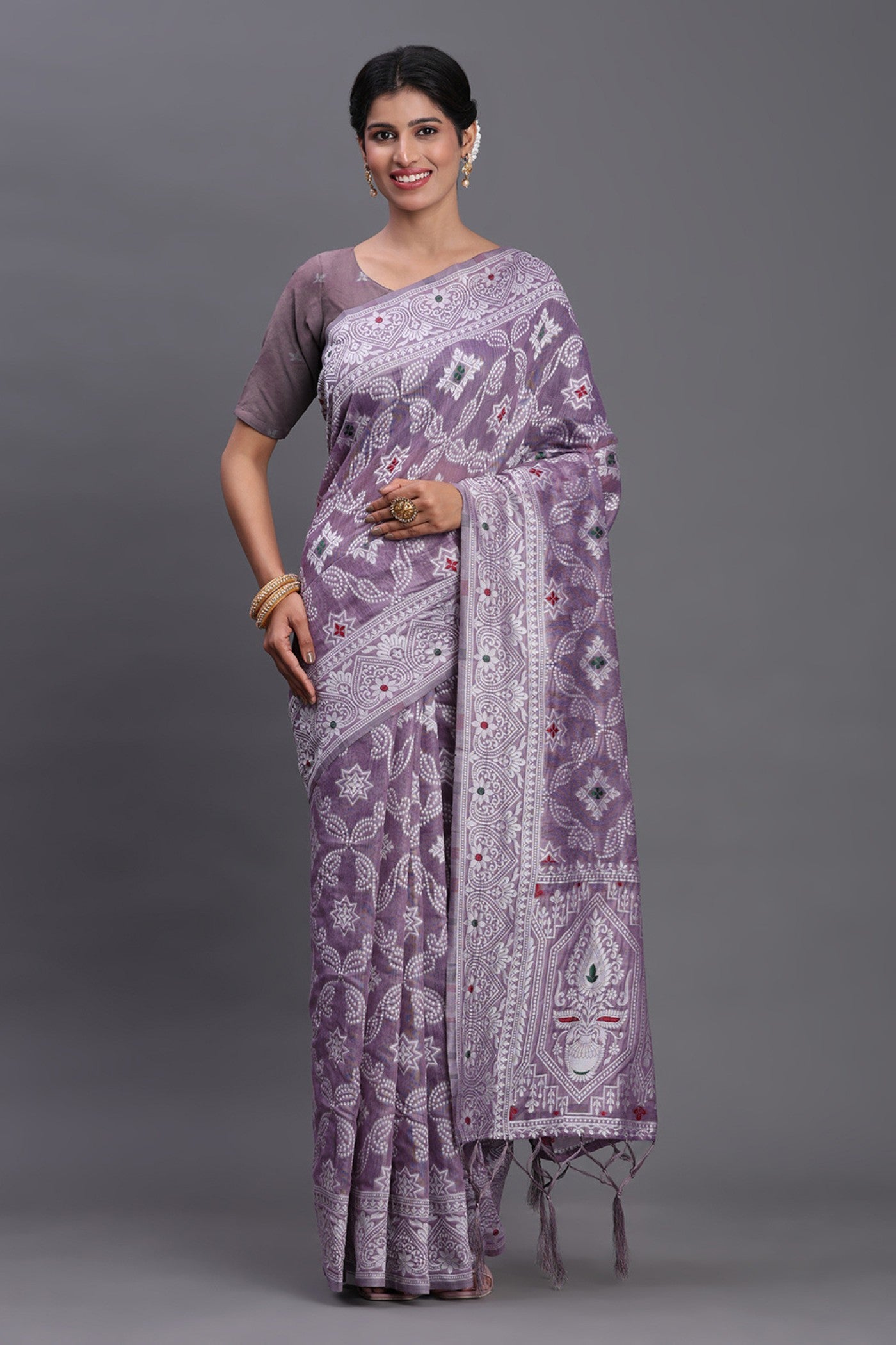 Buy MySilkLove Heather Purple Linen Cotton Saree Online