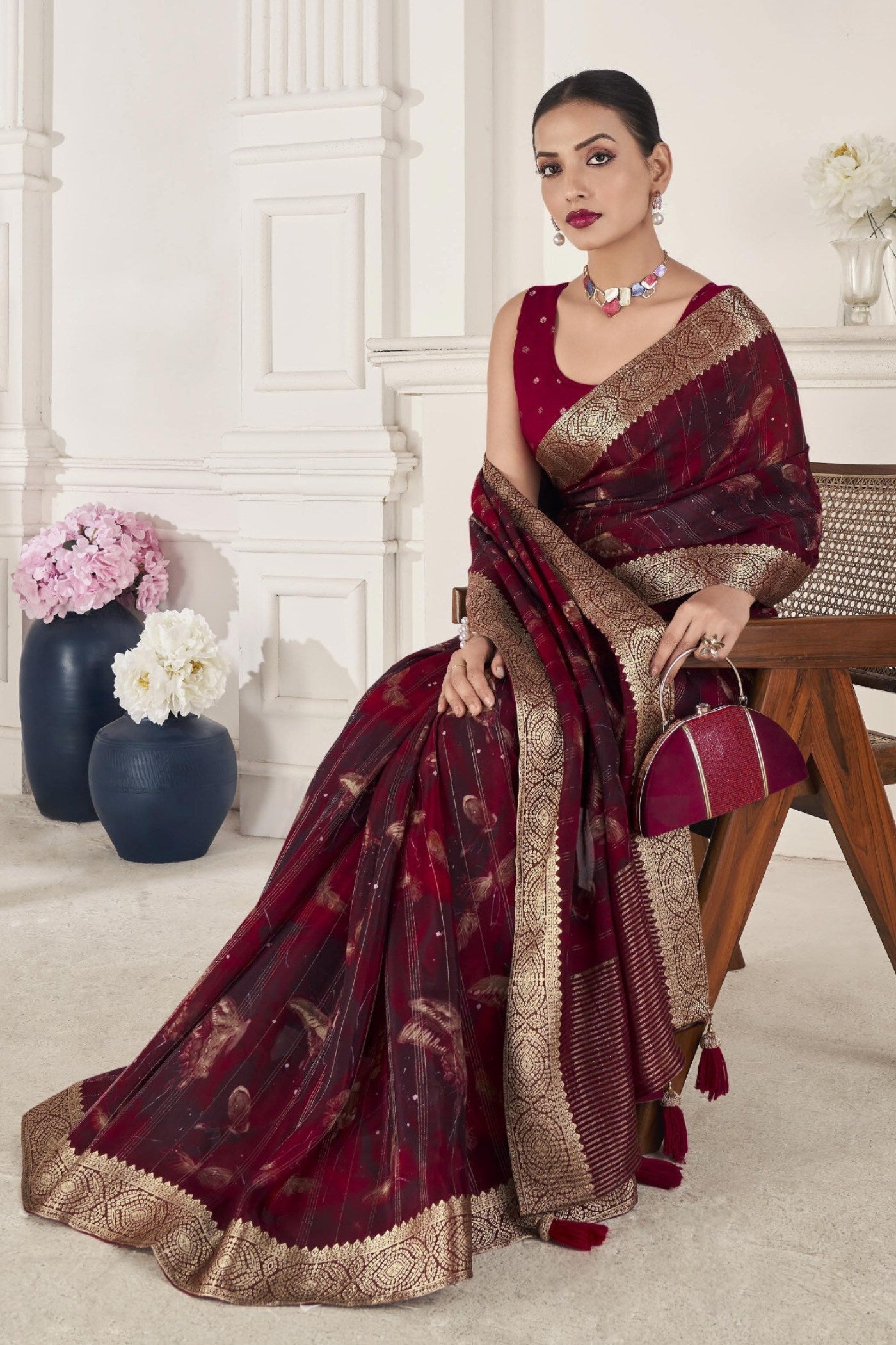 Buy MySilkLove Buccaneer Maroon Banarasi Silk Saree Online