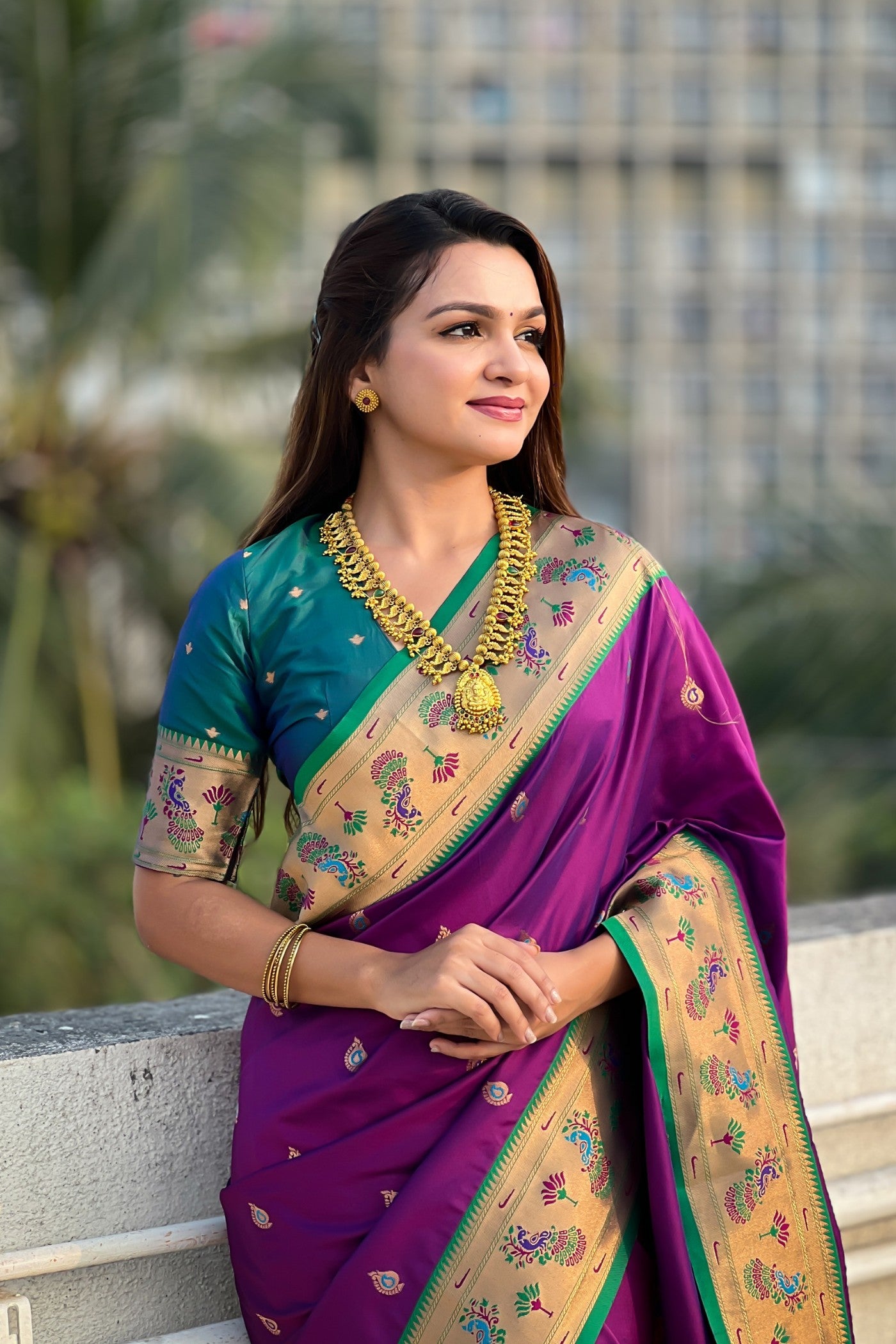 Buy MySilkLove Midnight Pearl Purple Lotus Paithani Saree Online