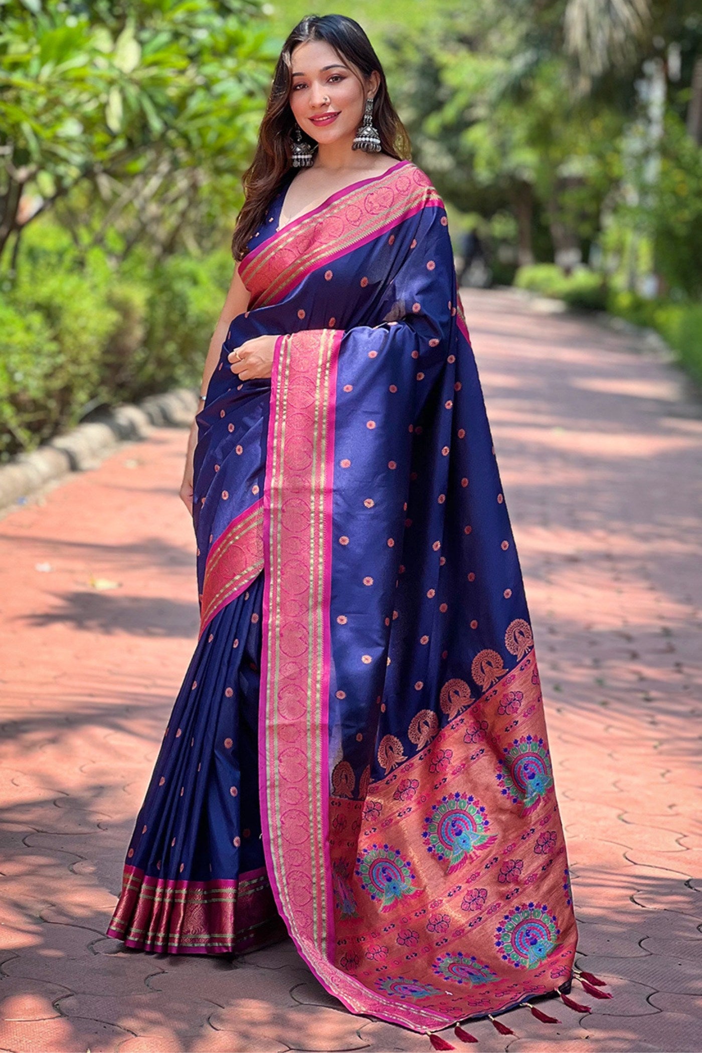 Buy MySilkLove Navy Blue Zari Woven Paithani Saree Online