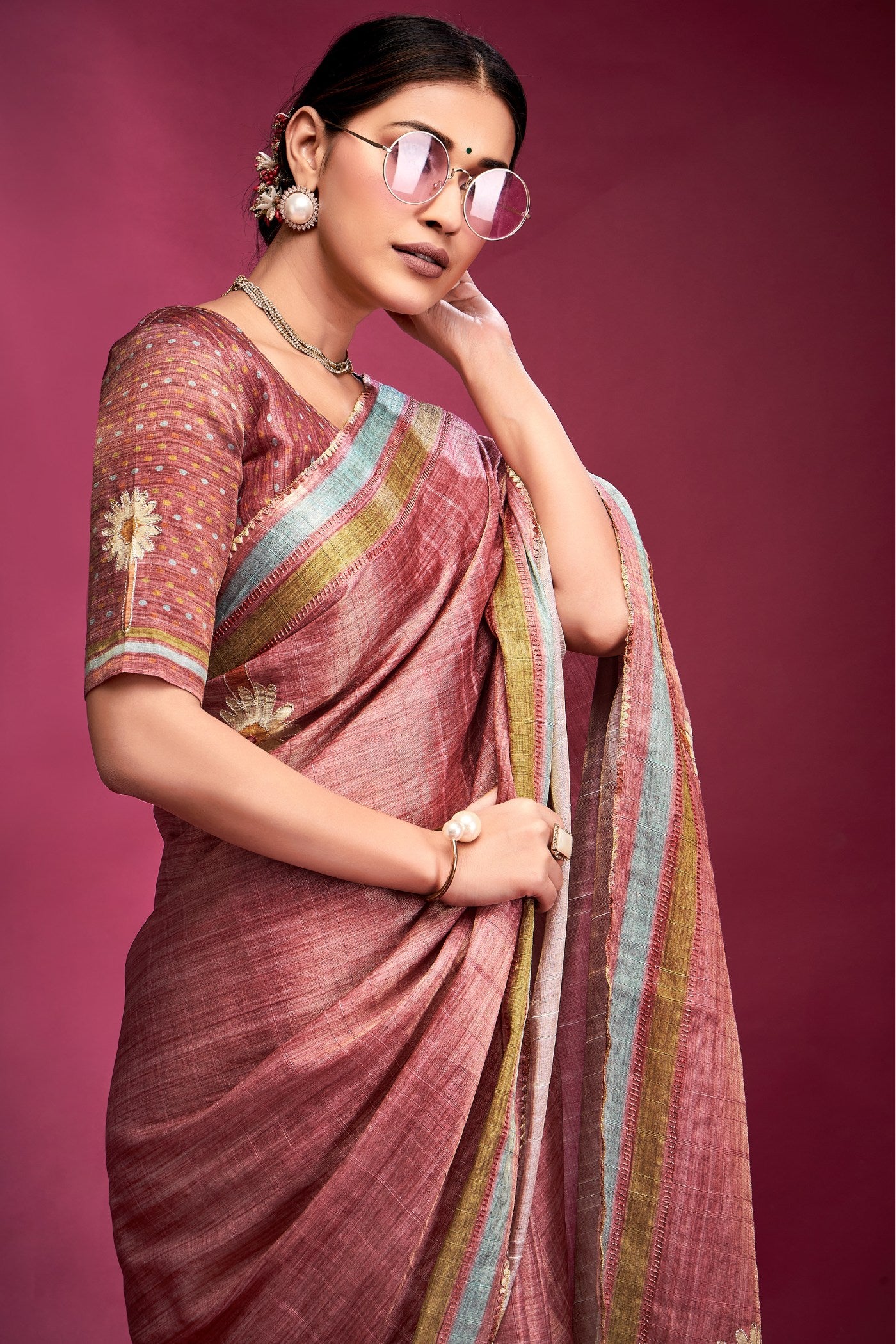 Buy MySilkLove Lotus Pink Woven Tussar Silk Saree Online