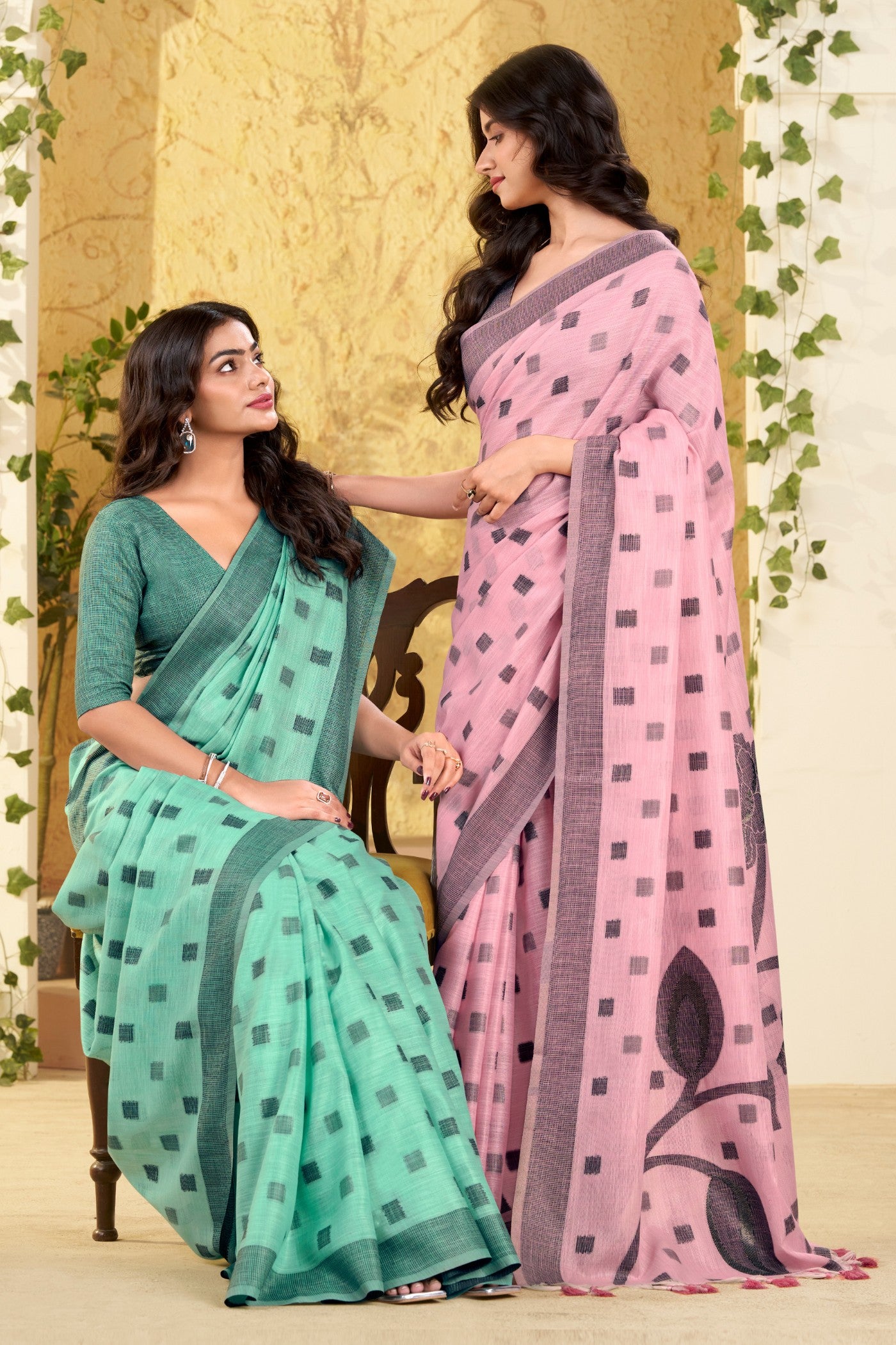 Buy MySilkLove Summer Green Woven Linen Saree Online