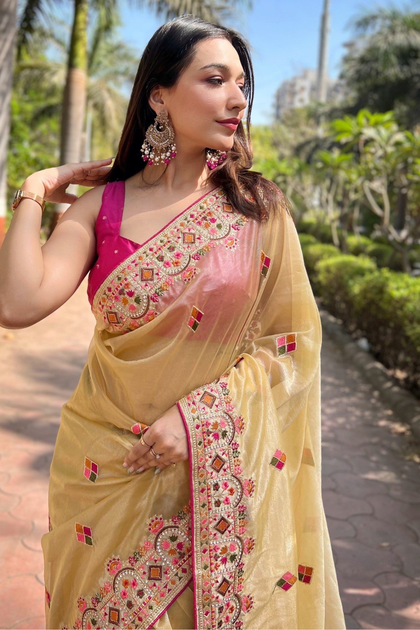 MySilkLove Blonde Yellow Embroidered Tissue Silk Saree