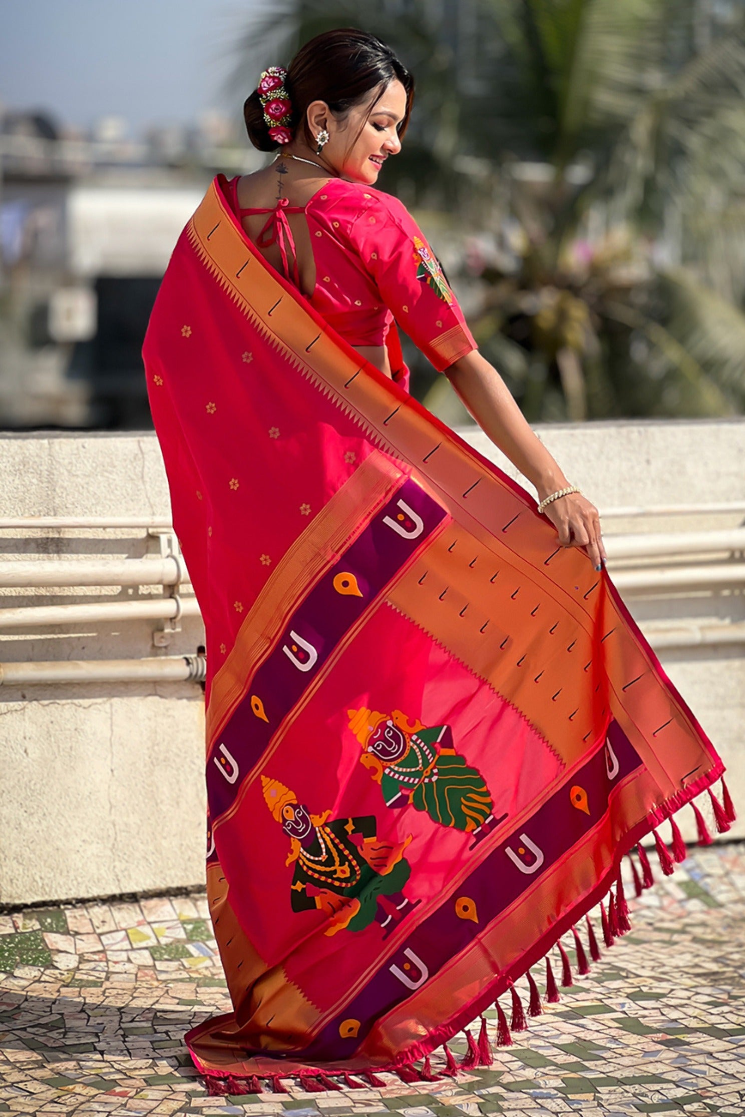 Buy MySilkLove Fire Rose Pink Woven Paithani Saree Online