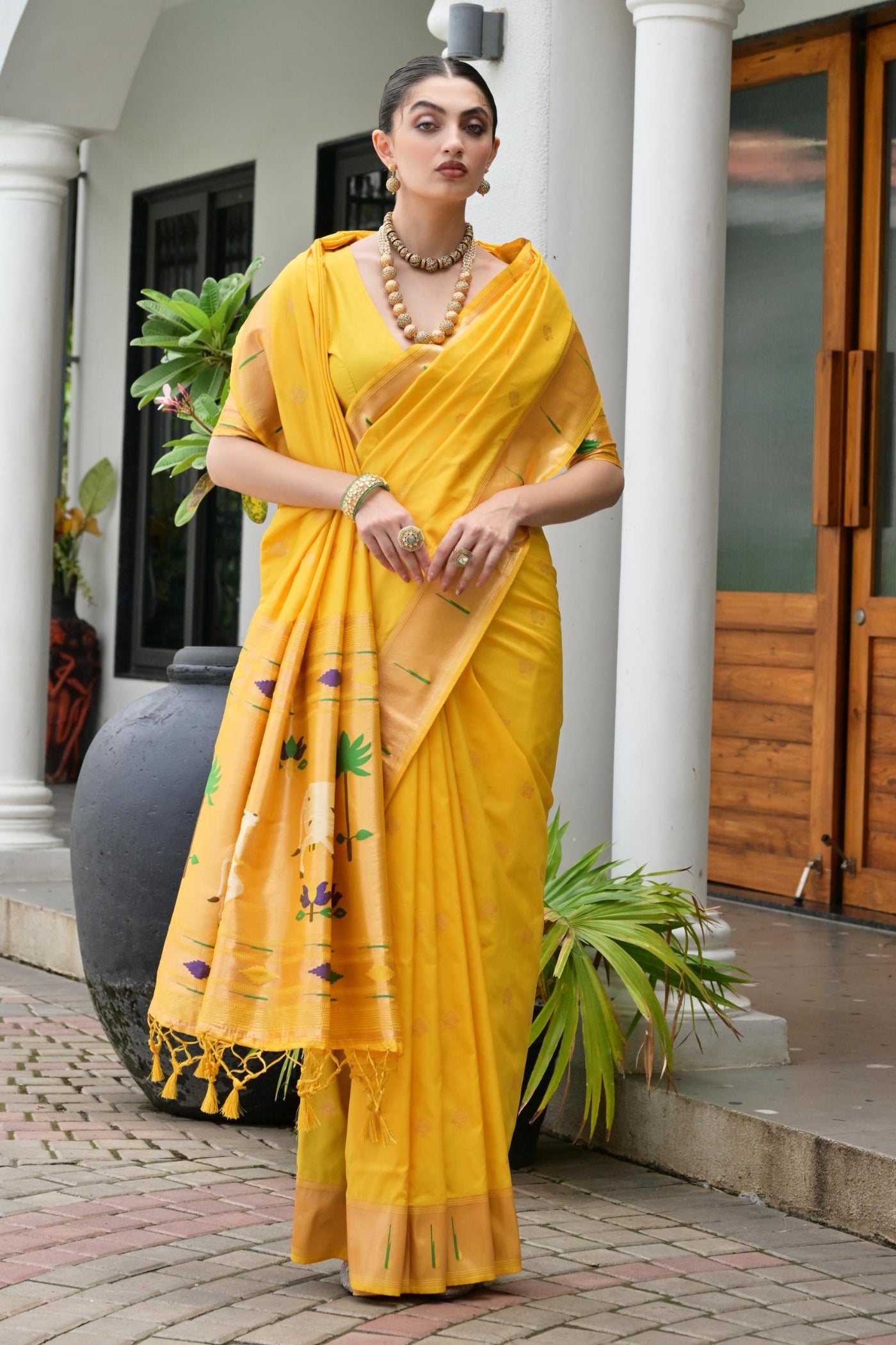 Buy MySilkLove Sunflower Yellow Woven Paithani Saree Online