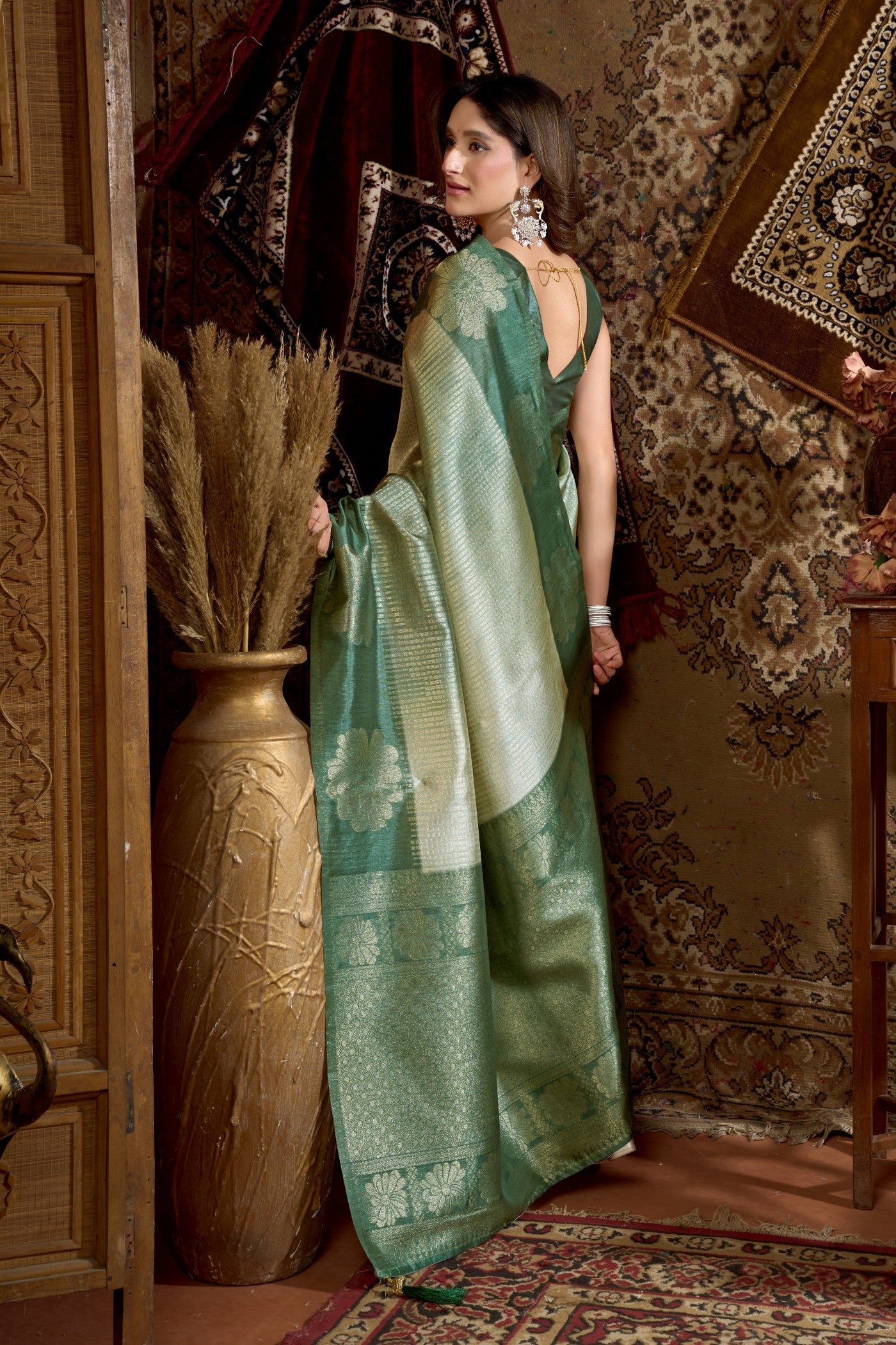 Buy MySilkLove Green Spring Banarasi Soft Silk Saree Online