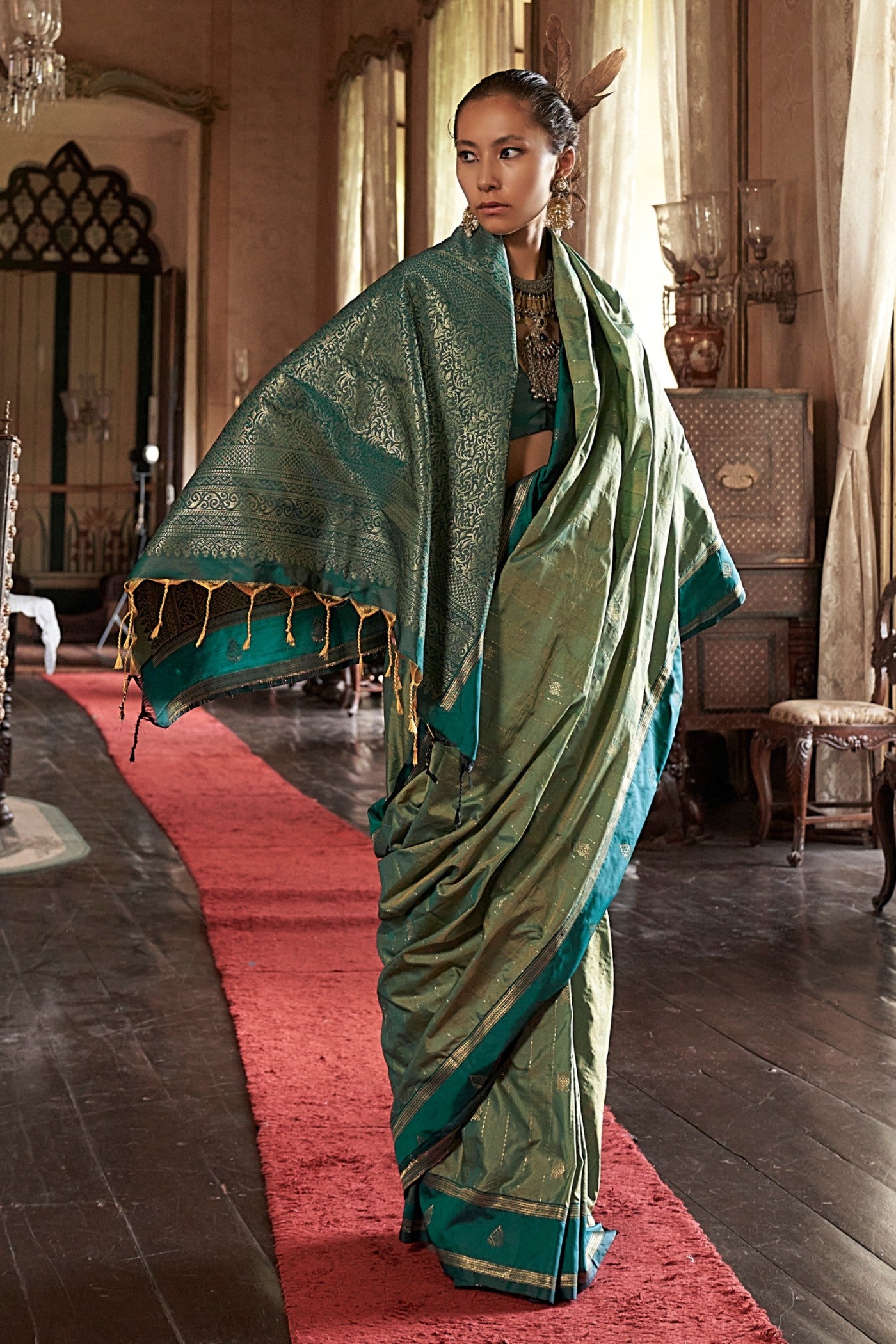 MySilkLove Artichoke Green Tussar Handloom Silk Saree