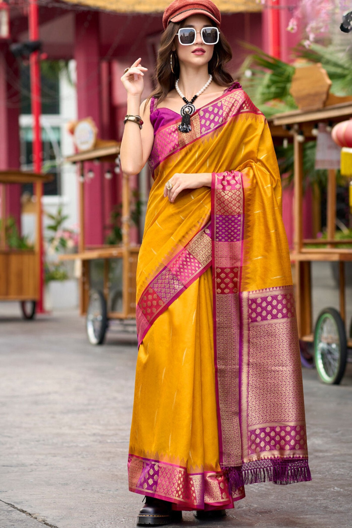 Buy MySilkLove Bright Sun Yellow Woven Banarasi Saree Online