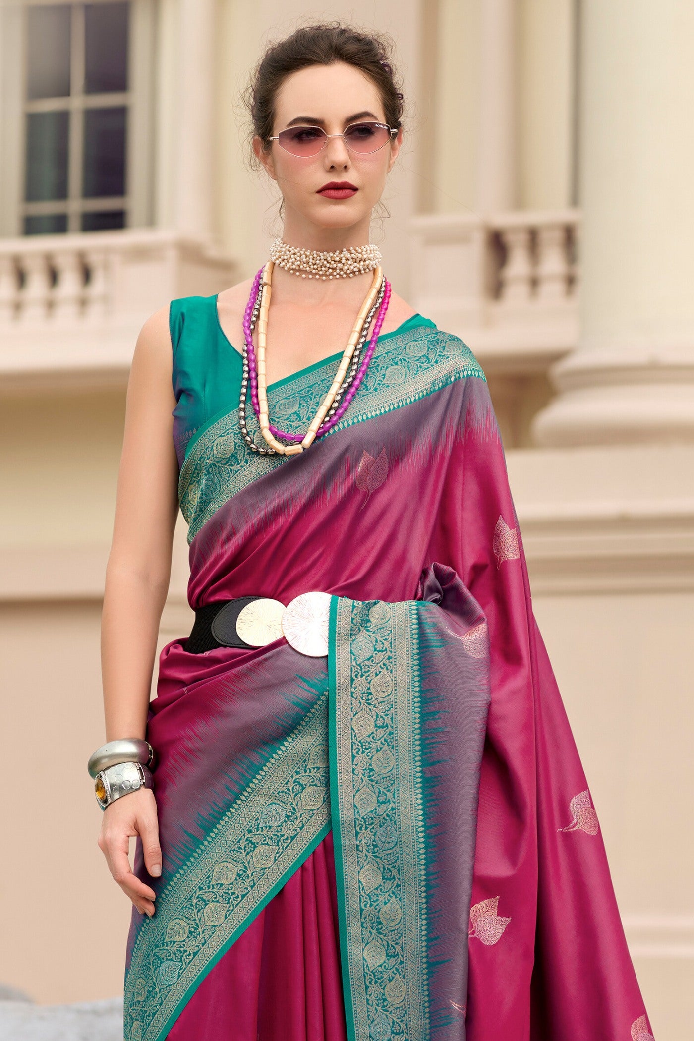 Buy MySilkLove Hibiscus Pink Woven Banarasi Soft Silk Saree Online