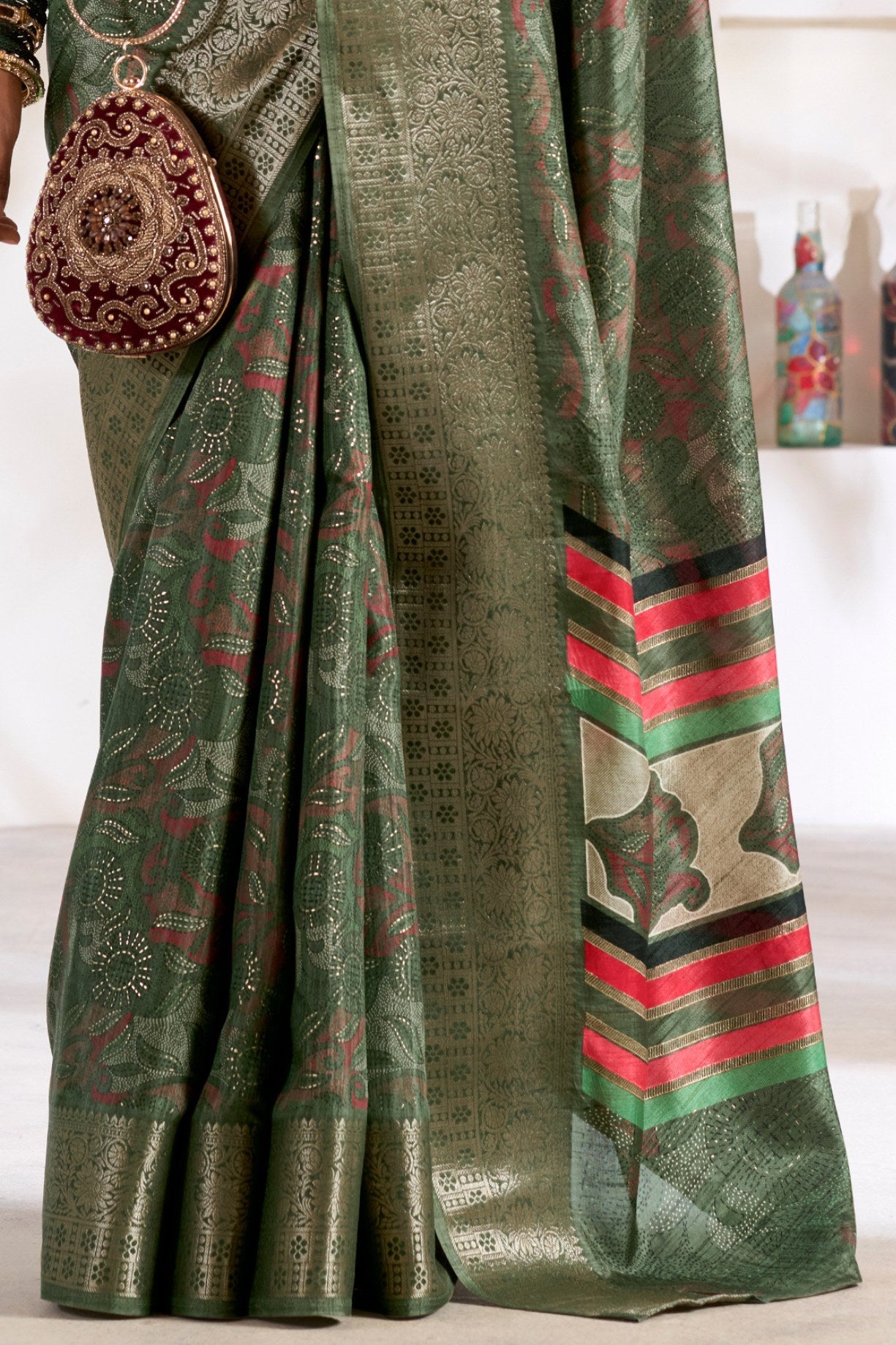 Buy MySilkLove Hemlock Green Soft Dola Silk Saree Online