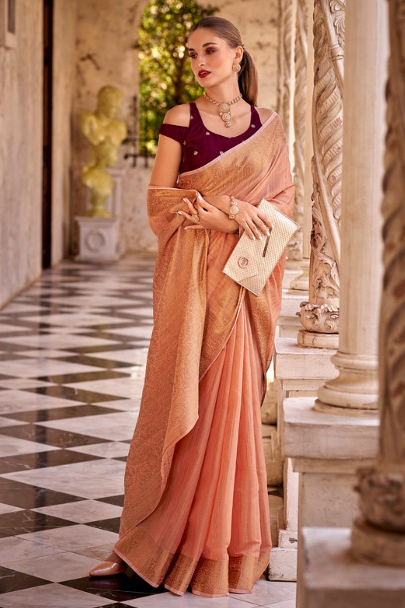 Buy MySilkLove Japonica Orange Zari Woven Linen Saree Online