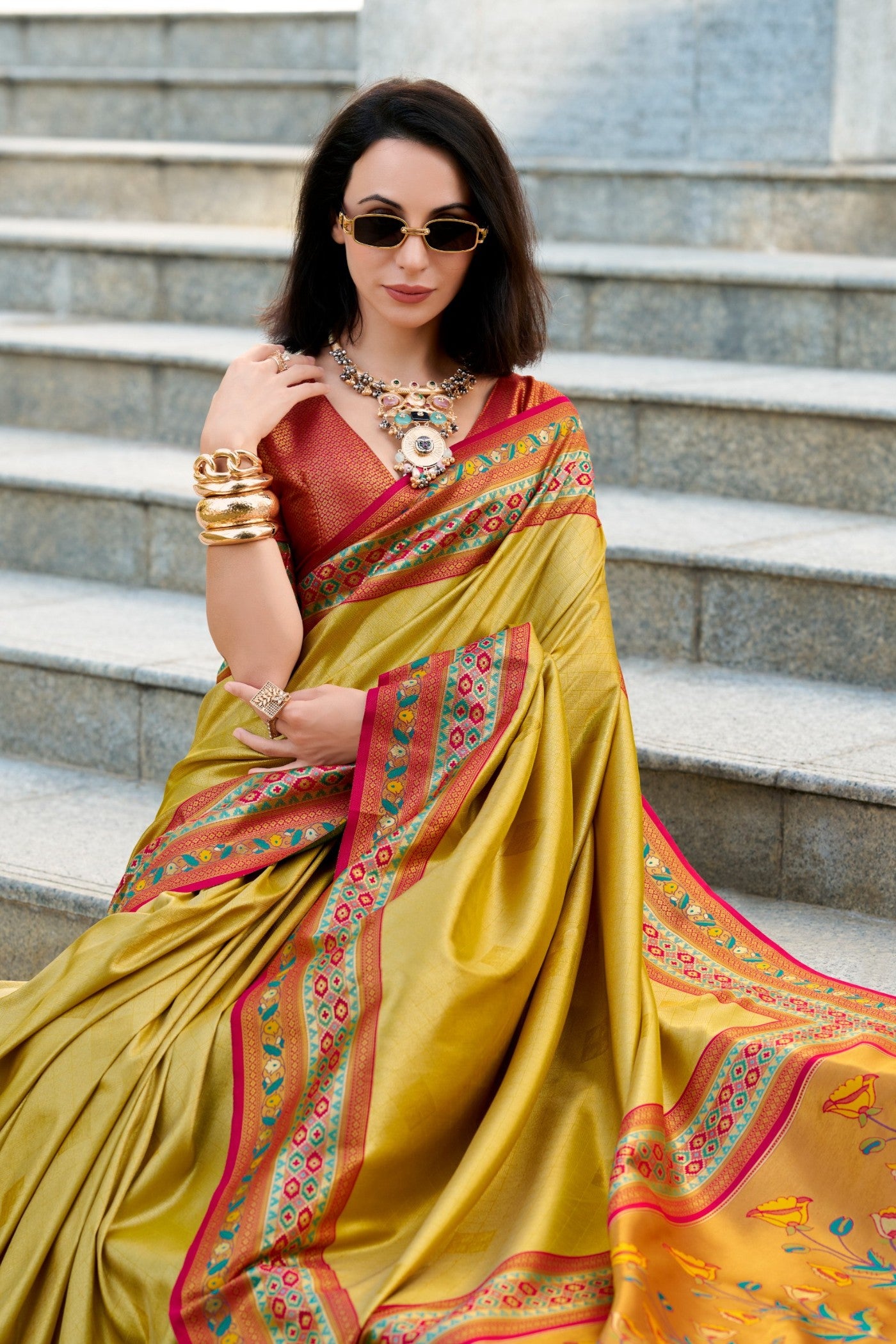 MySilkLove Munsell Yellow Tissue Handloom Saree