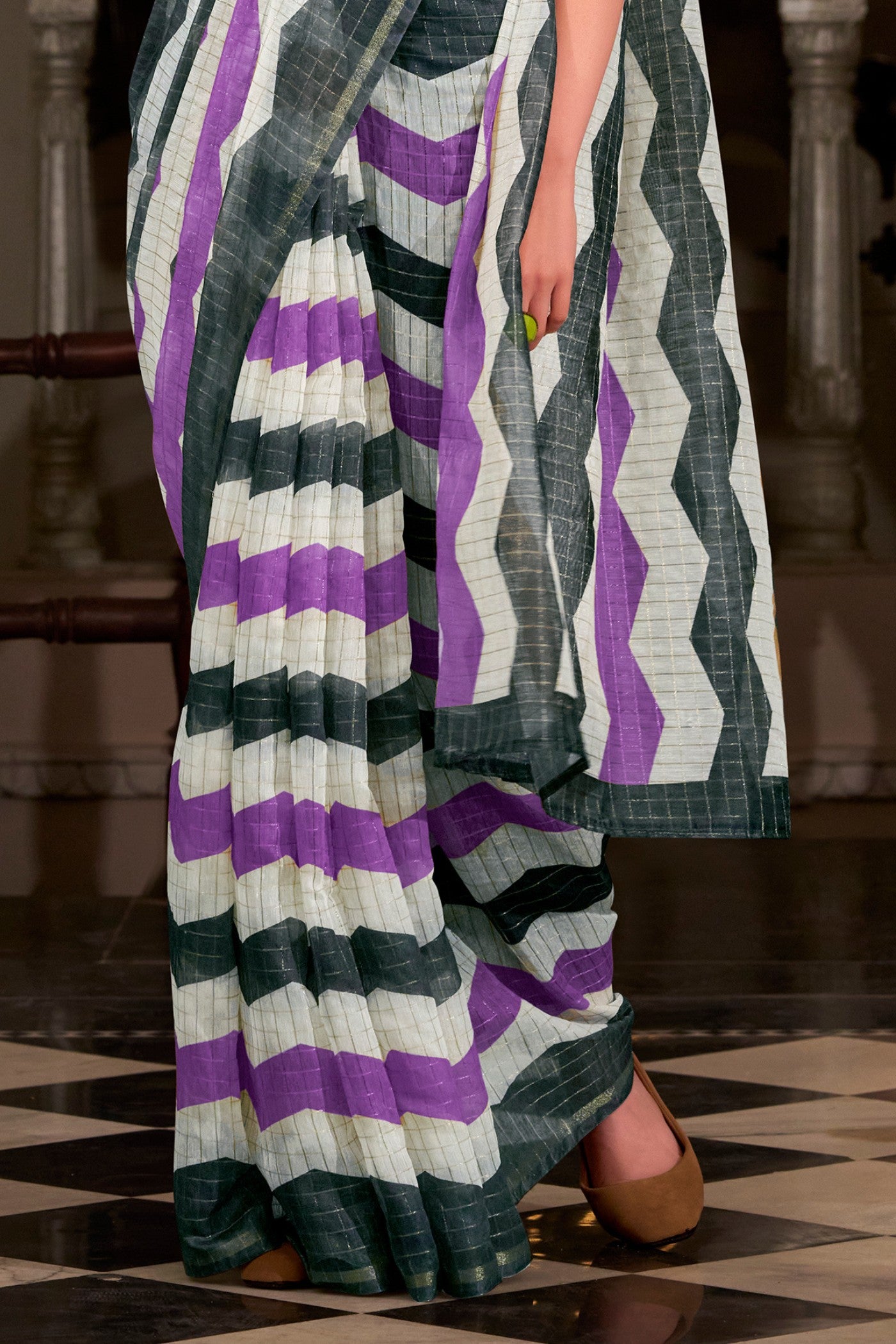 Buy MySilkLove Byzantium Purple Woven Linen Saree Online